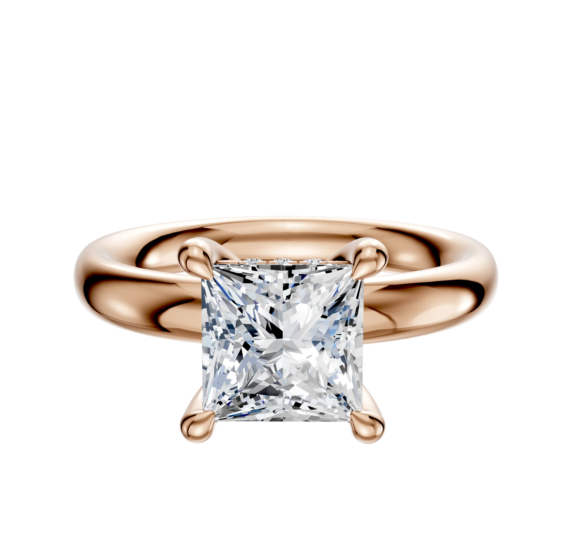 18K Rose Gold 4 Prong Hidden Halo Classic Dome 3.0mm Engagement Ring