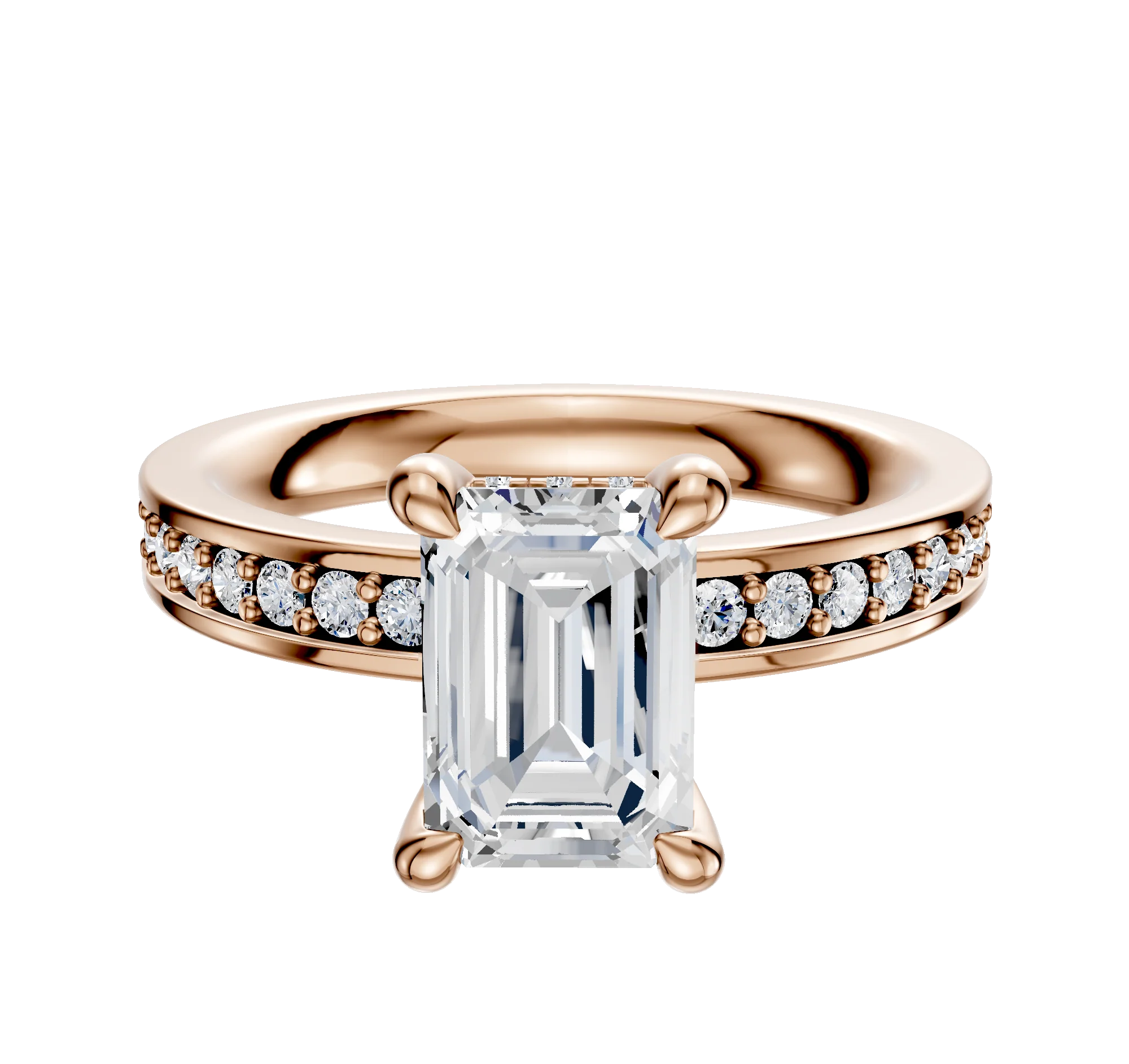 18K Rose Gold 4 Prong Hidden Halo Classic Flat 1-Row-Pave 2.5mm Engagement Ring