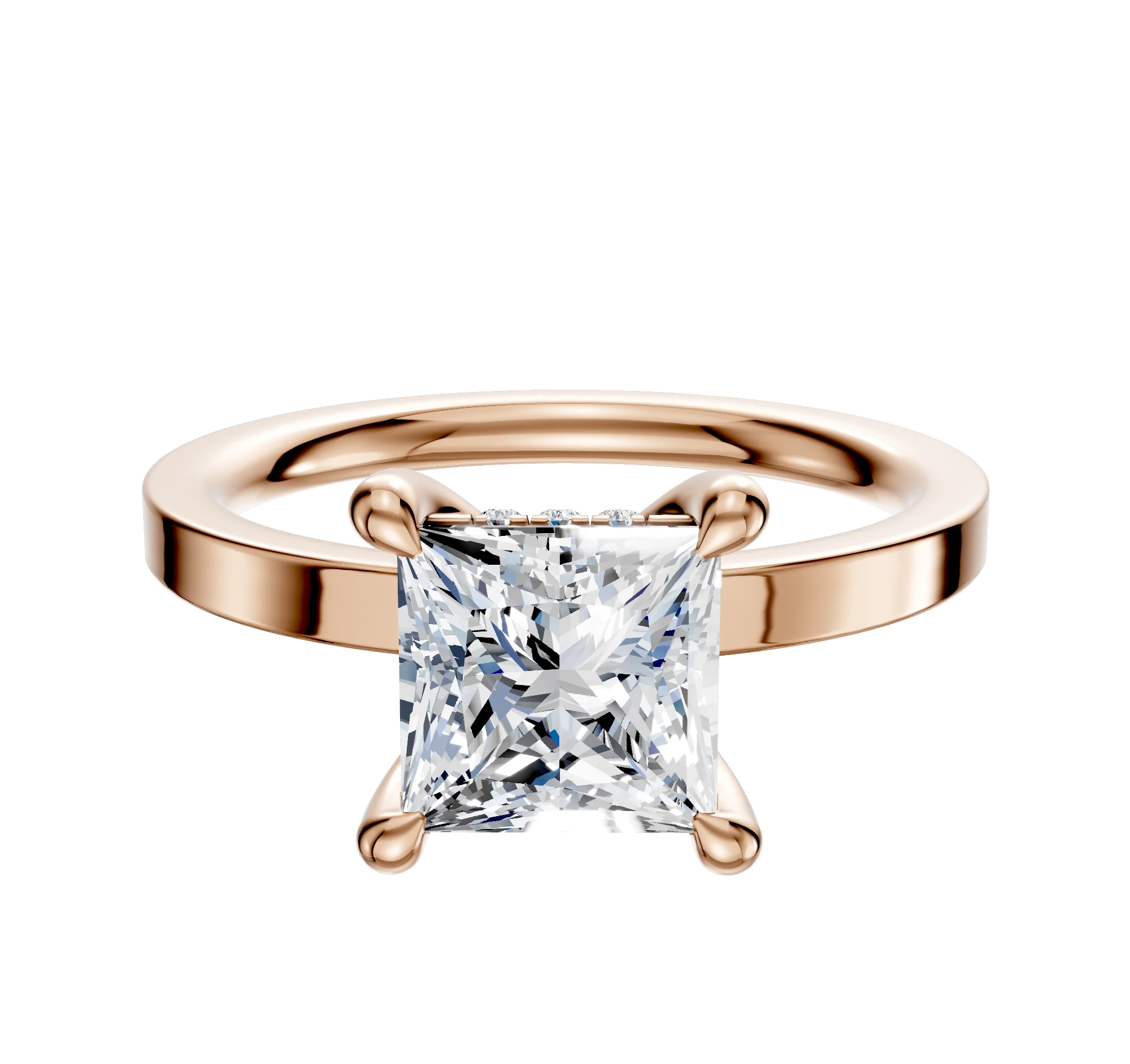 18K Rose Gold 4 Prong Hidden Halo Classic Flat 2.0mm Engagement Ring