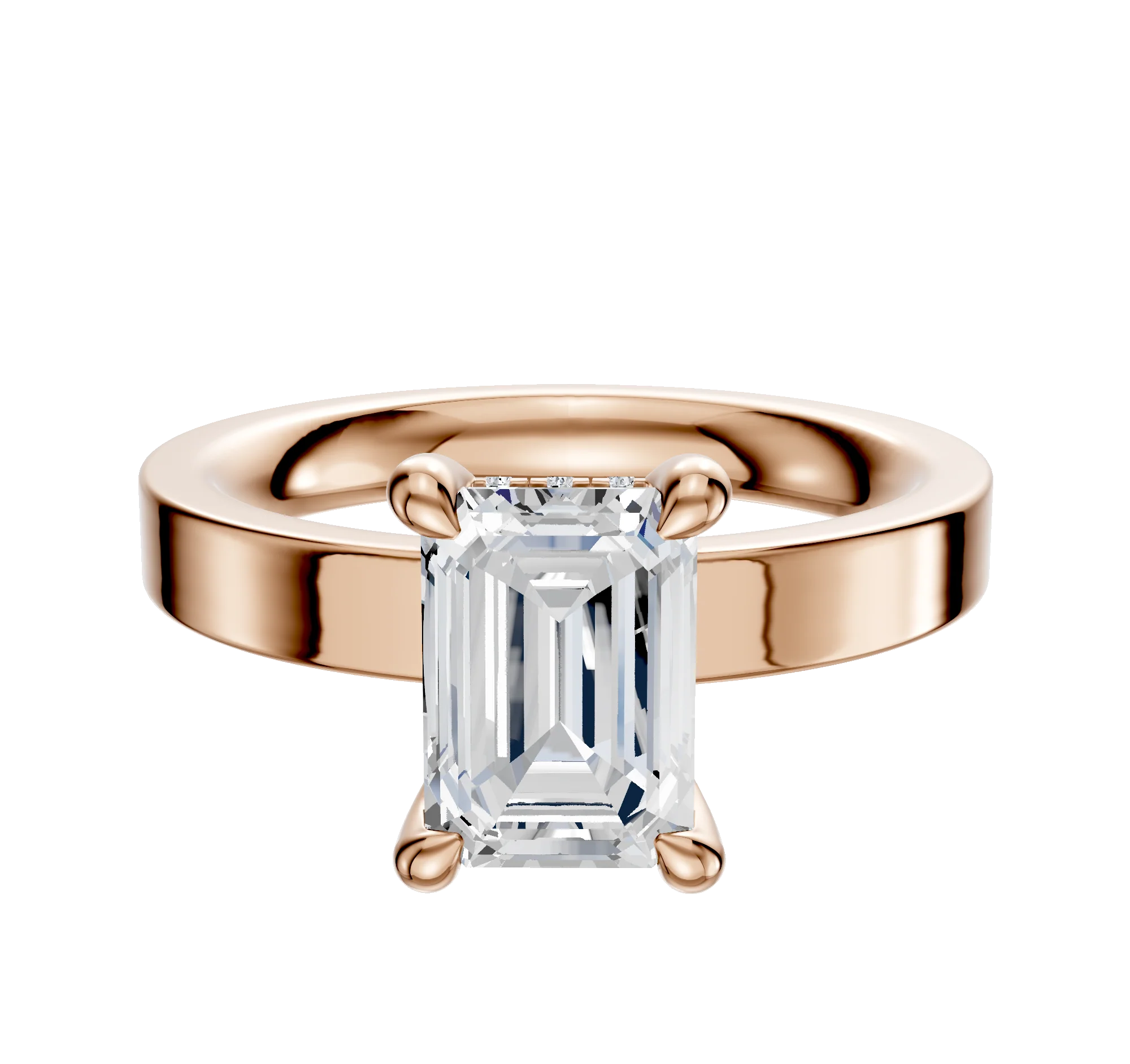 18K Rose Gold 4 Prong Hidden Halo Classic Flat 3.0mm Engagement Ring