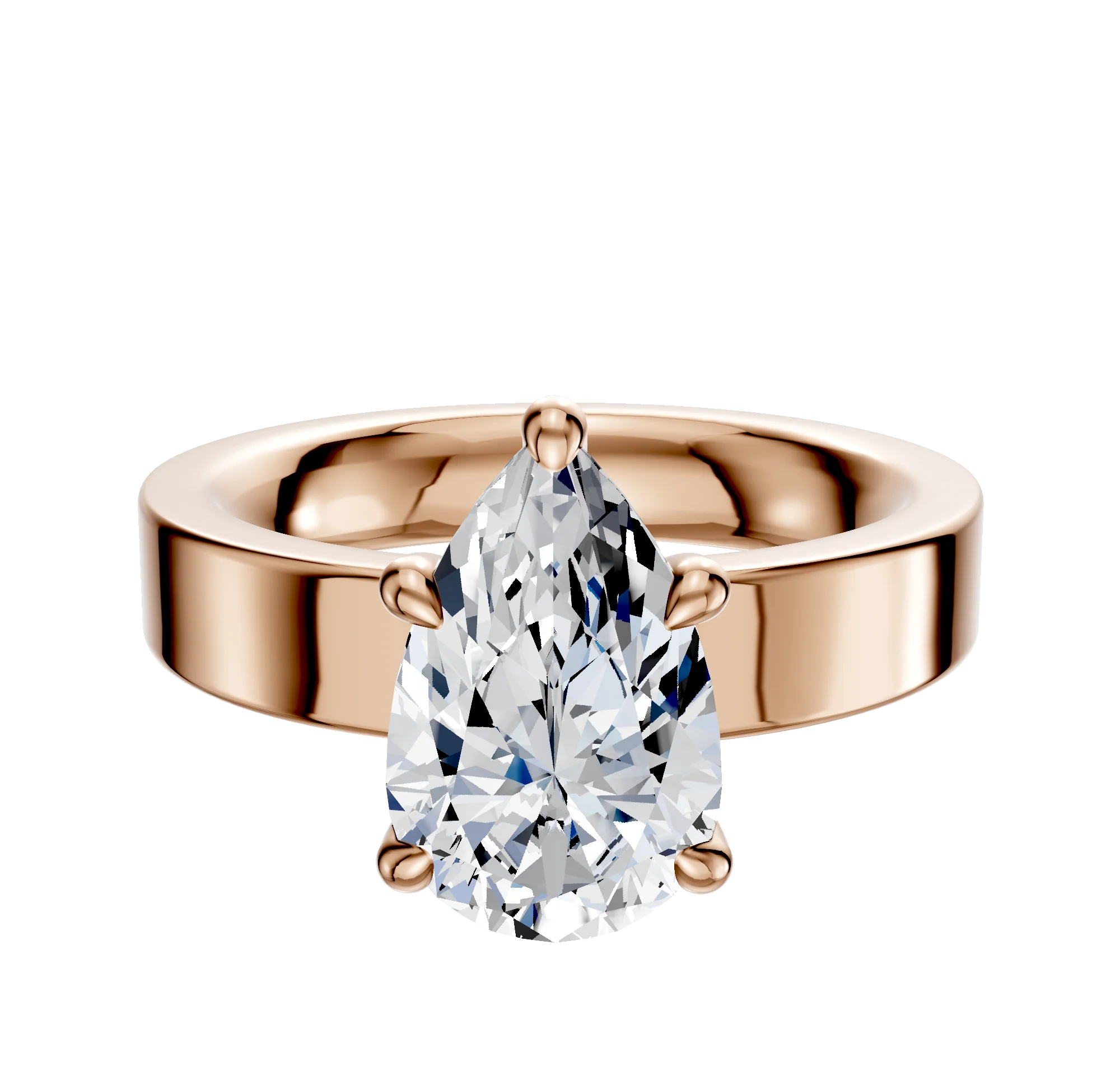 18K Rose Gold 4 Prong Hidden Halo Classic Flat 4.0mm Engagement Ring