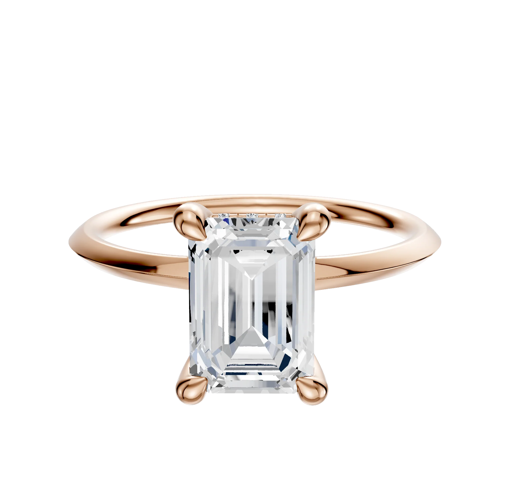 18K Rose Gold 4 Prong Hidden Halo Classic Knife Edge 1.5mm Engagement Ring