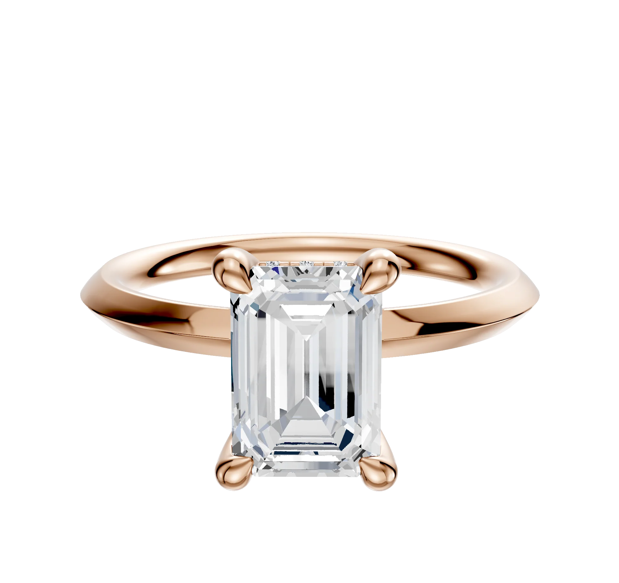 18K Rose Gold 4 Prong Hidden Halo Classic Knife Edge 2.0mm Engagement Ring