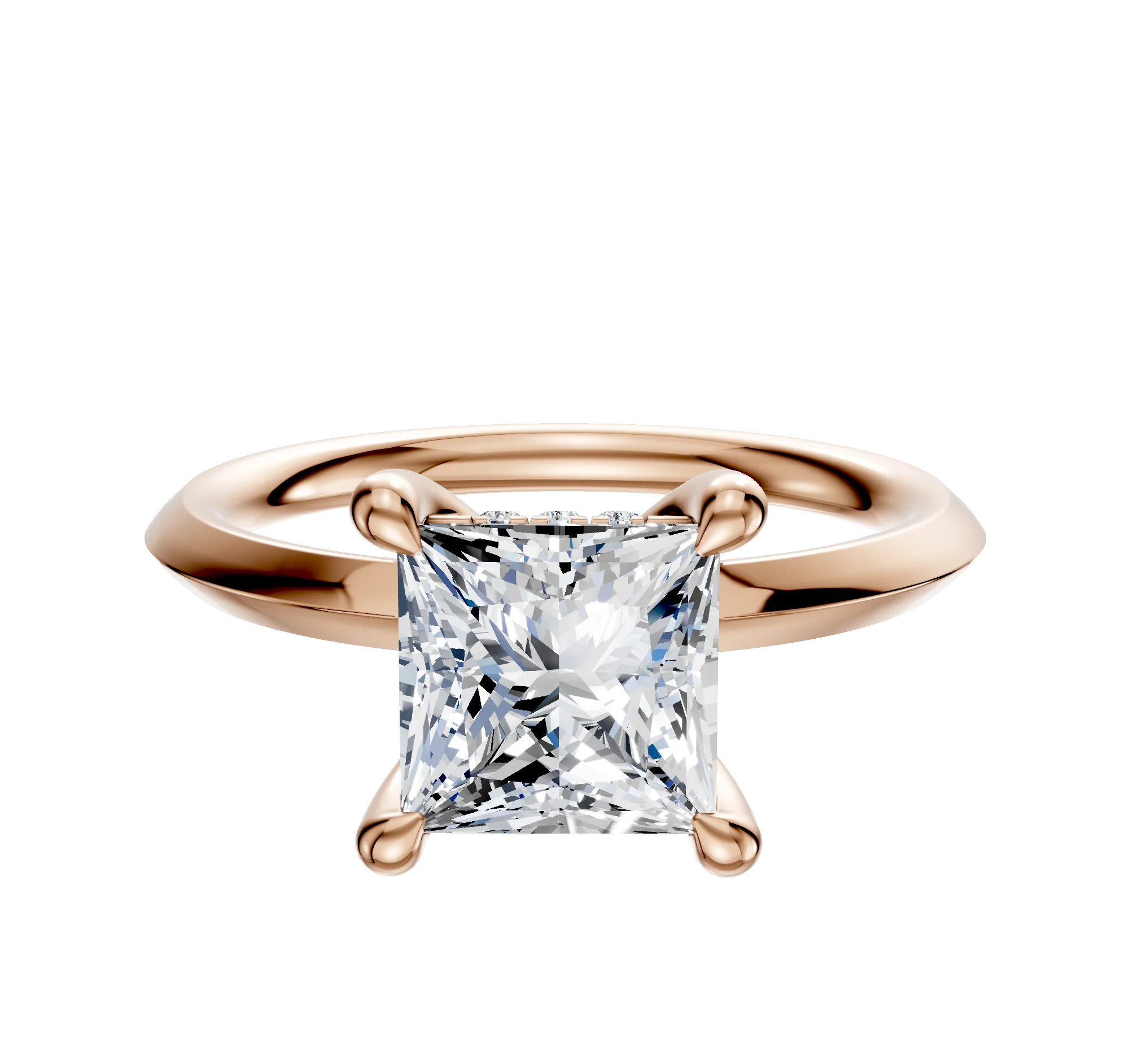 18K Rose Gold 4 Prong Hidden Halo Classic Knife Edge 2.0mm Engagement Ring