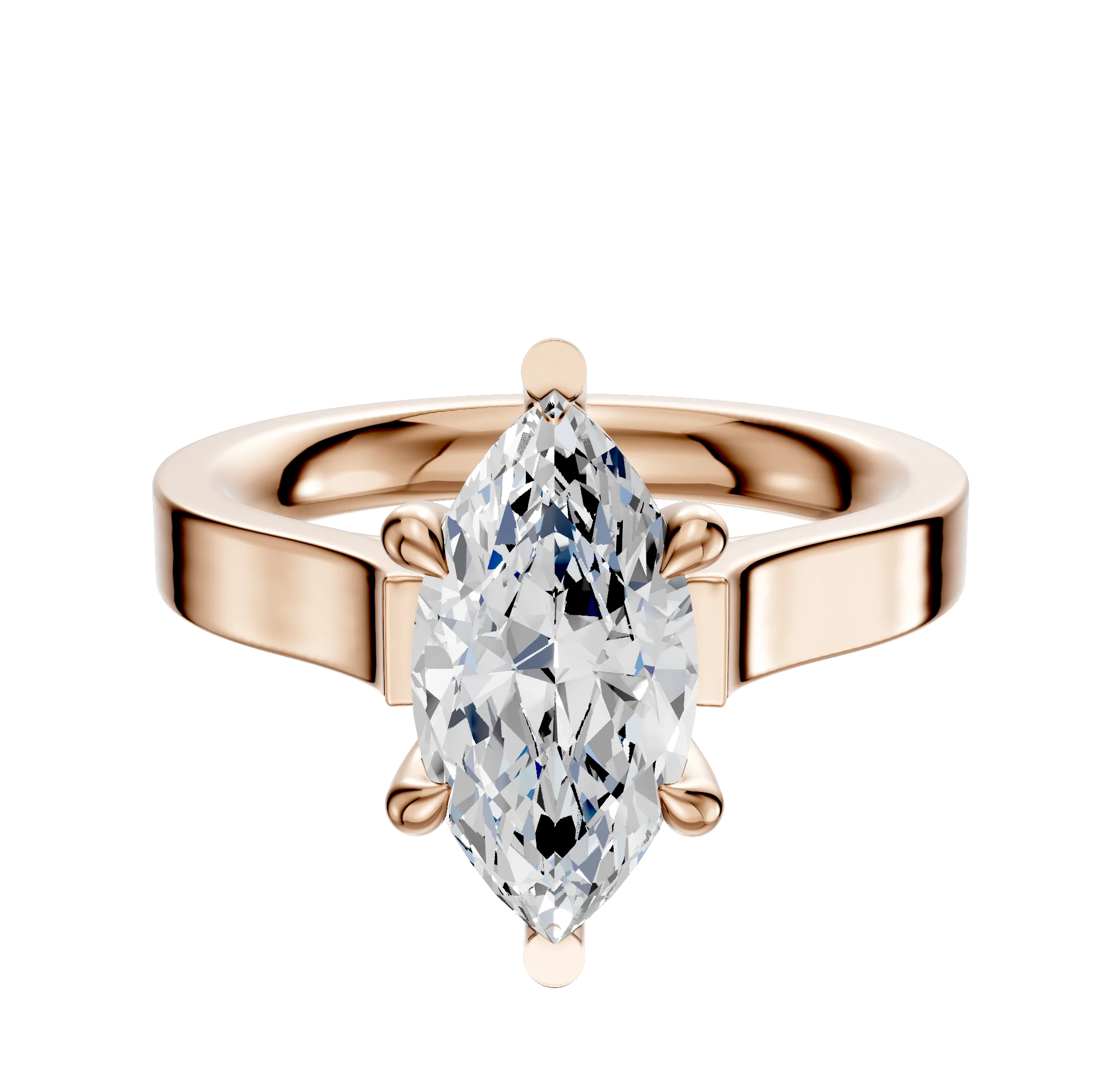 18K Rose Gold 6 Prong Basket Cathedral Flat 3.0mm Engagement Ring
