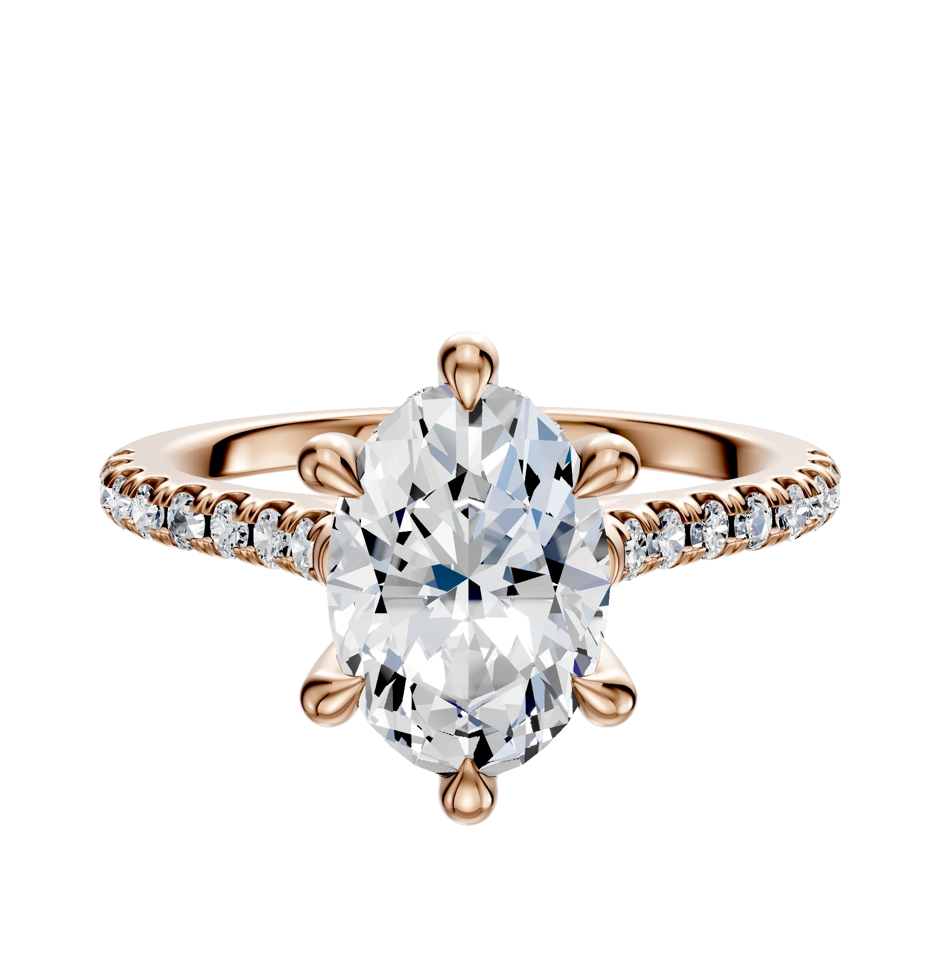 18K Rose Gold 6 Prong Hidden Halo Cathedral Dome 1-Row-Pave 2.5mm Engagement Ring