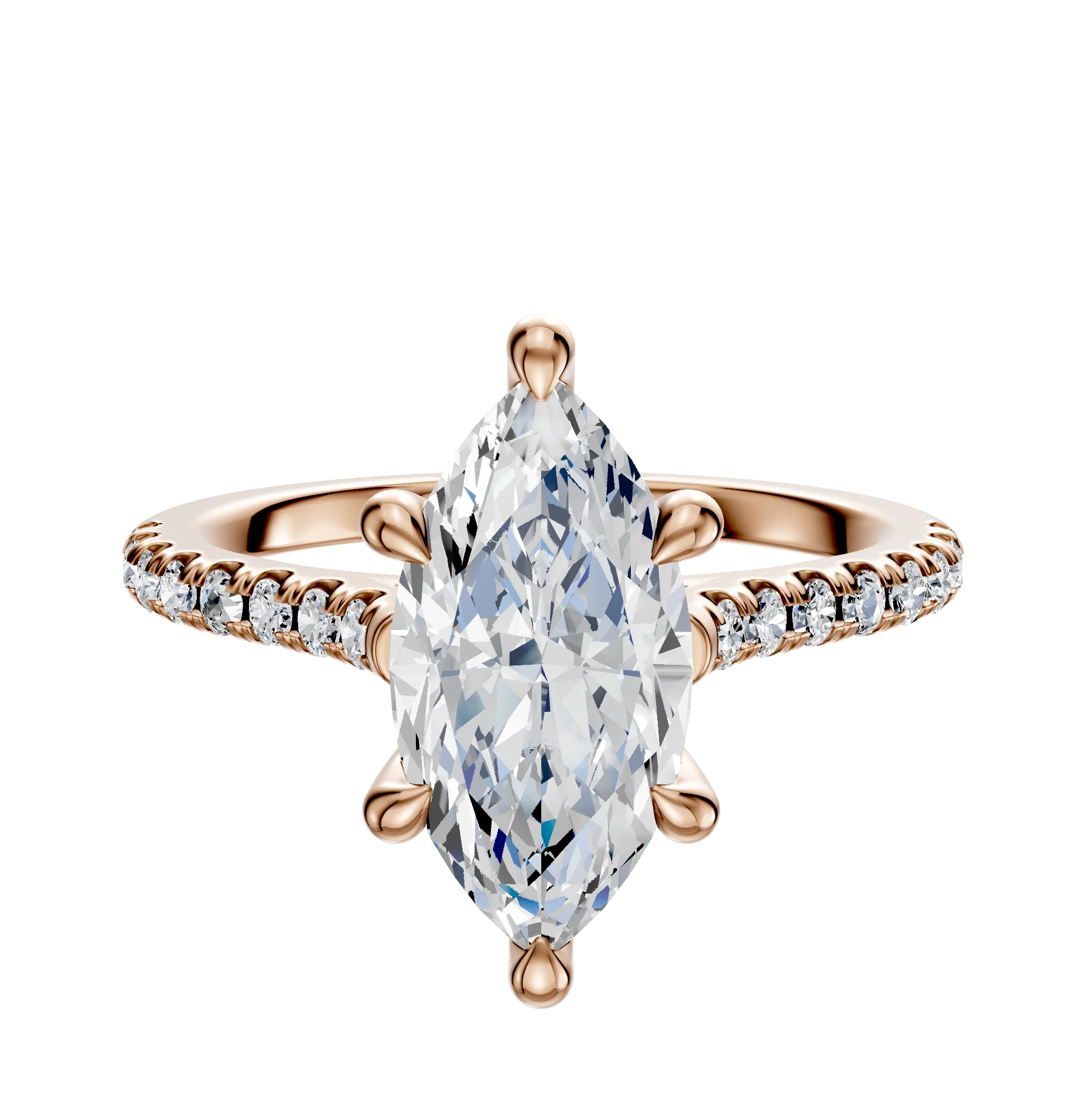 18K Rose Gold 6 Prong Hidden Halo Cathedral Dome 1-Row-Pave 2.5mm Engagement Ring