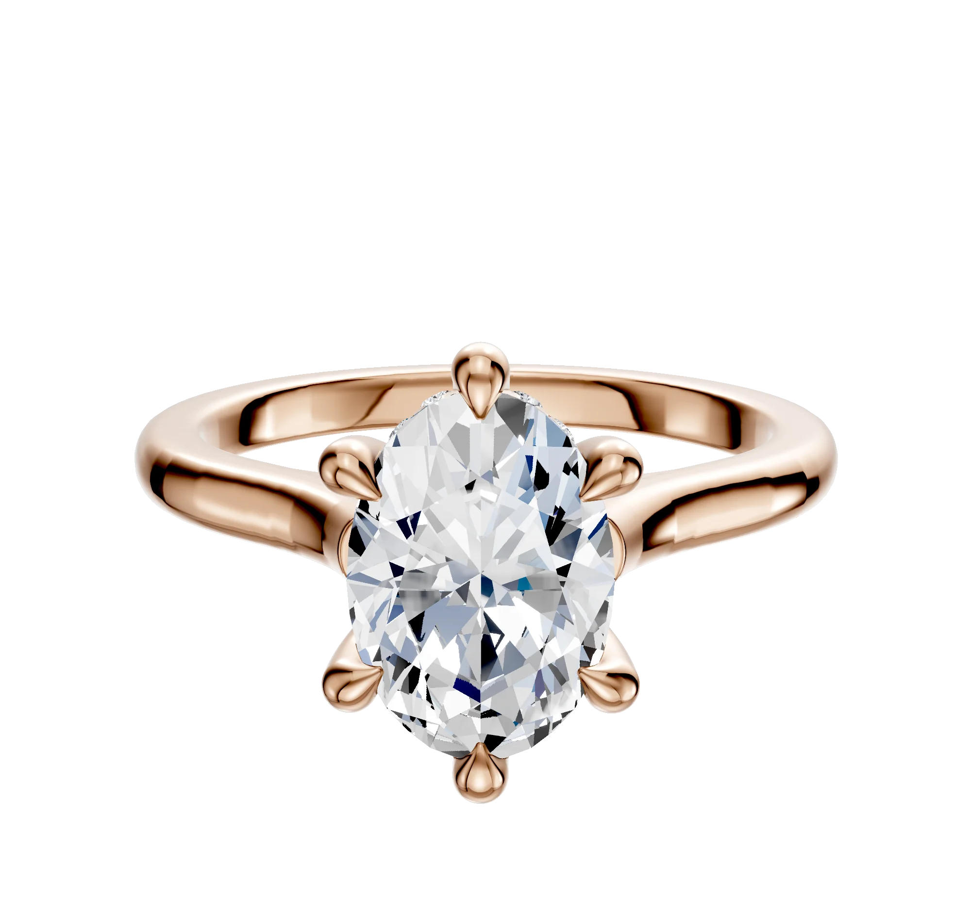 18K Rose Gold 6 Prong Hidden Halo Cathedral Dome 2.0mm Engagement Ring