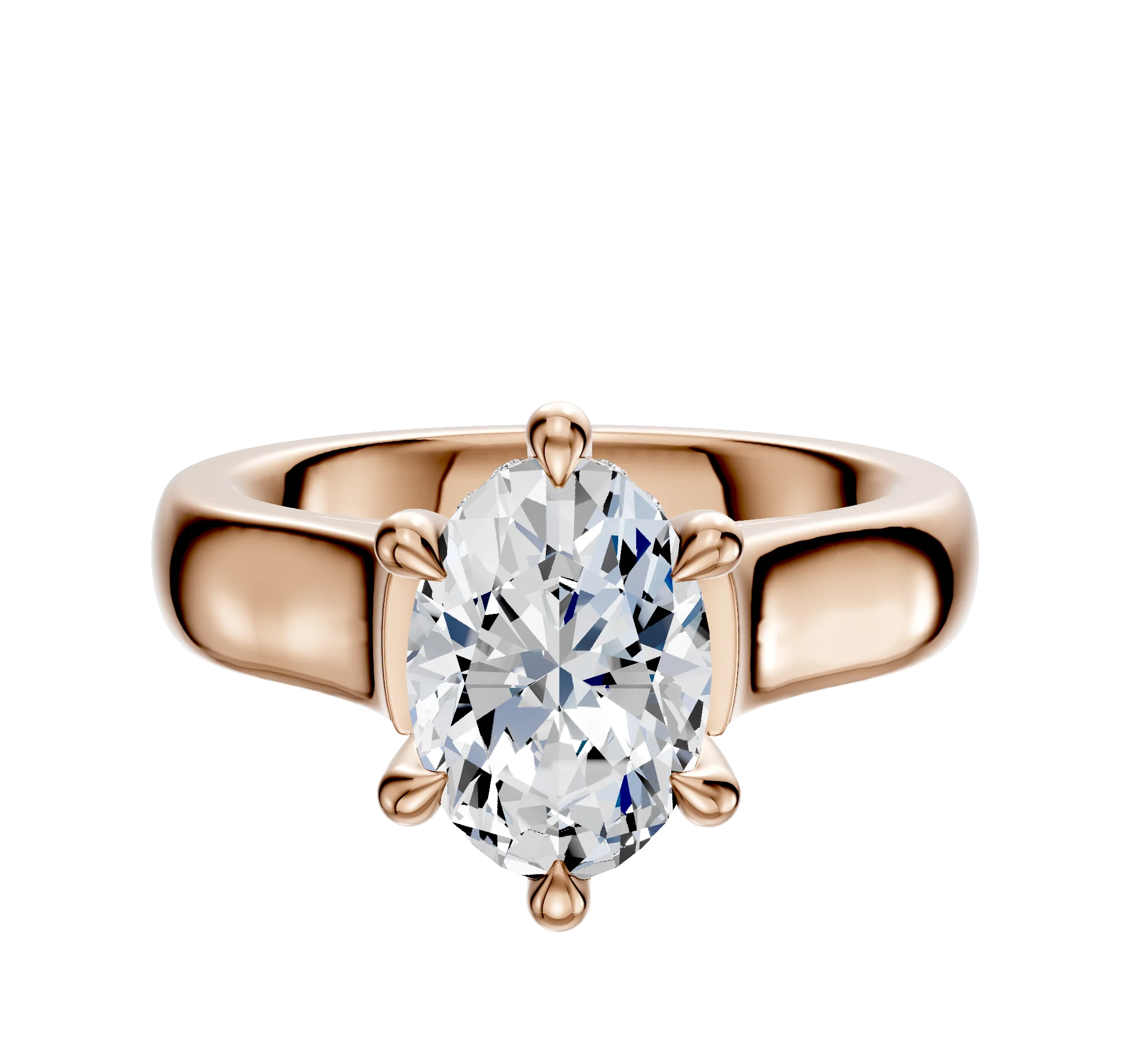 18K Rose Gold 6 Prong Hidden Halo Cathedral Dome 4.0mm Engagement Ring