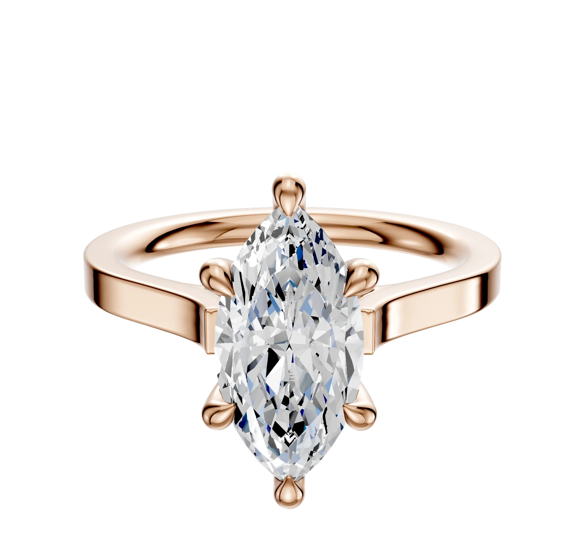 18K Rose Gold 6 Prong Hidden Halo Cathedral Flat 2.0mm Engagement Ring