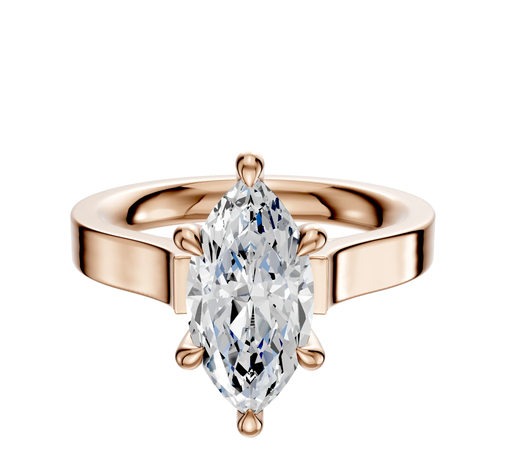 18K Rose Gold 6 Prong Hidden Halo Cathedral Flat 3.0mm Engagement Ring