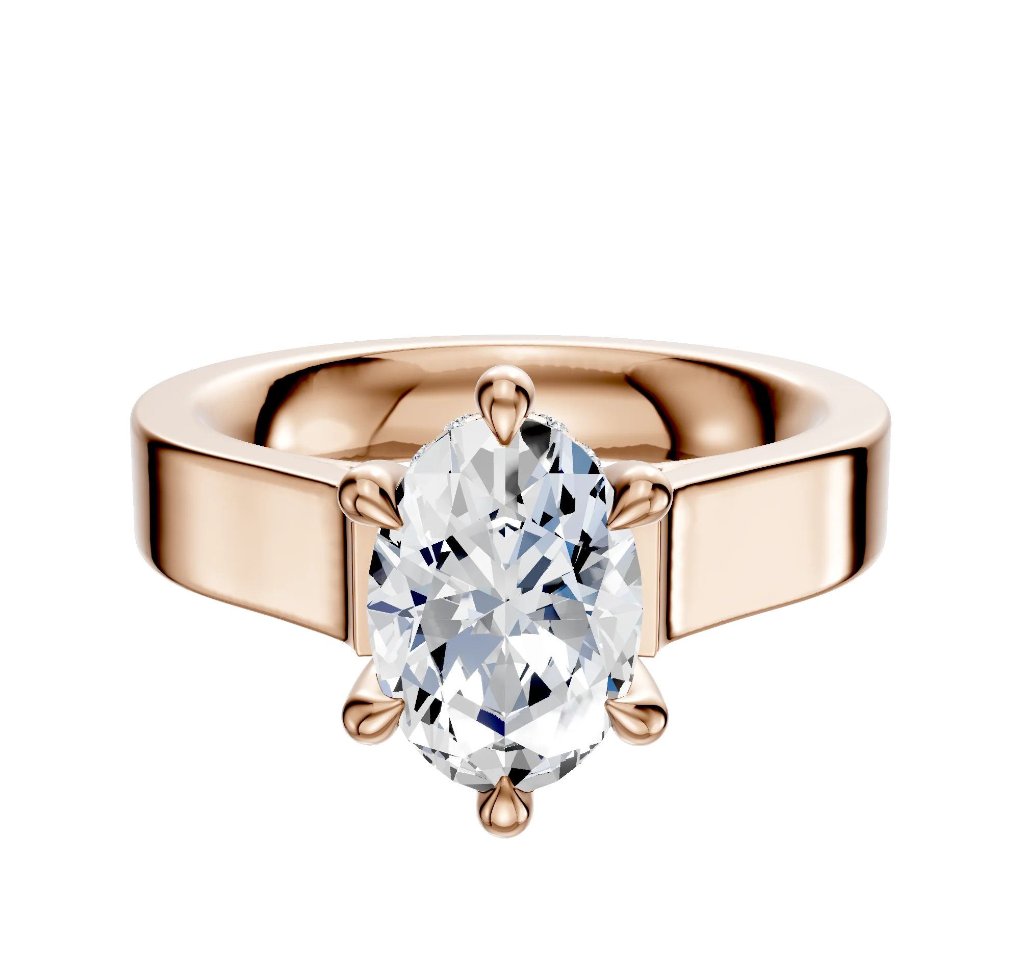 18K Rose Gold 6 Prong Hidden Halo Cathedral Flat 4.0mm Engagement Ring