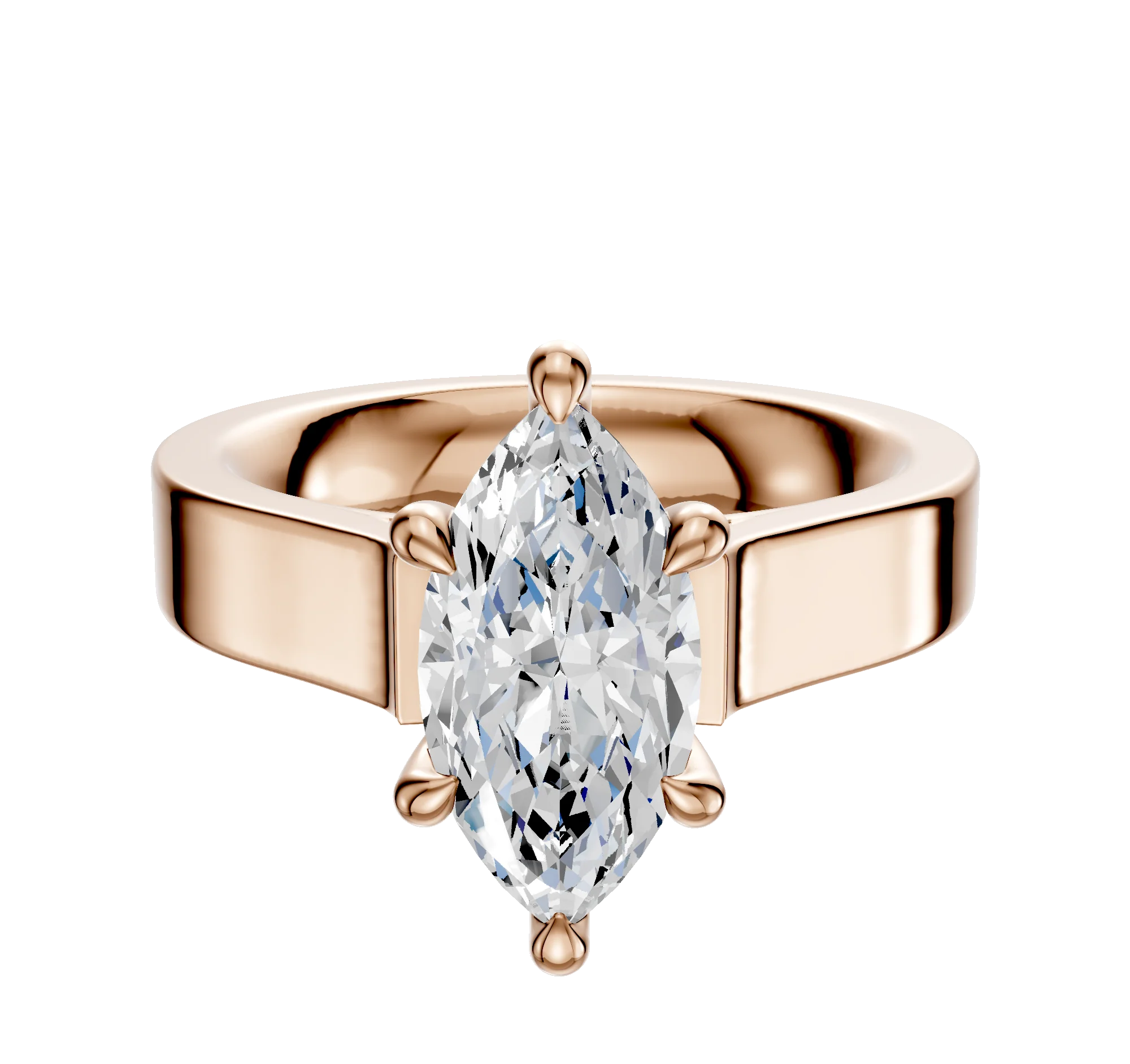 18K Rose Gold 6 Prong Hidden Halo Cathedral Flat 4.0mm Engagement Ring