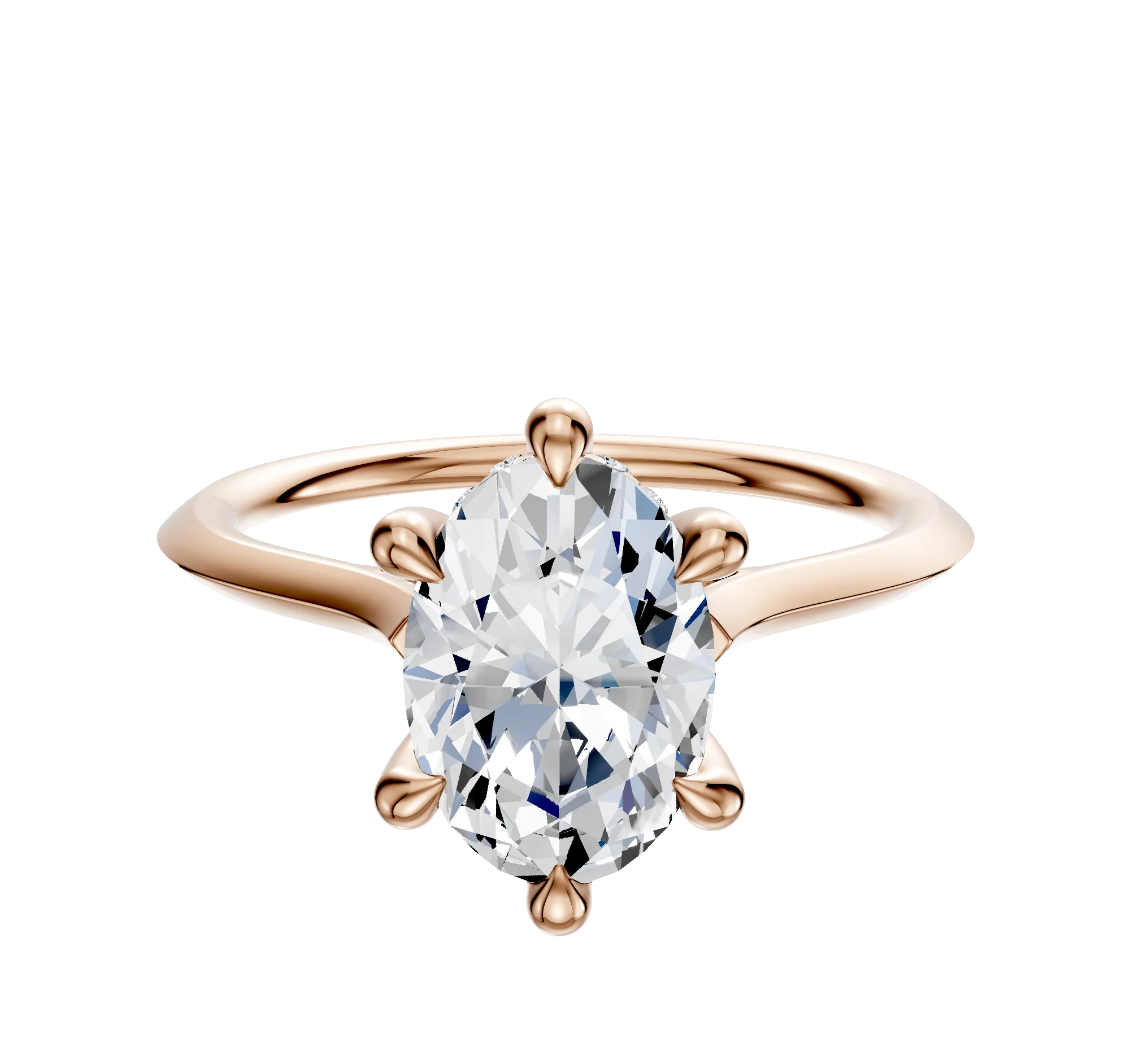 18K Rose Gold 6 Prong Hidden Halo Cathedral Knife Edge 1.5mm Engagement Ring
