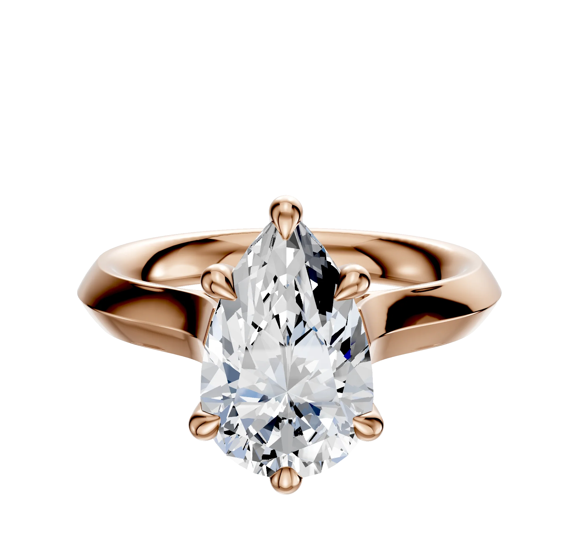 18K Rose Gold 6 Prong Hidden Halo Cathedral Knife Edge 3.0mm Engagement Ring