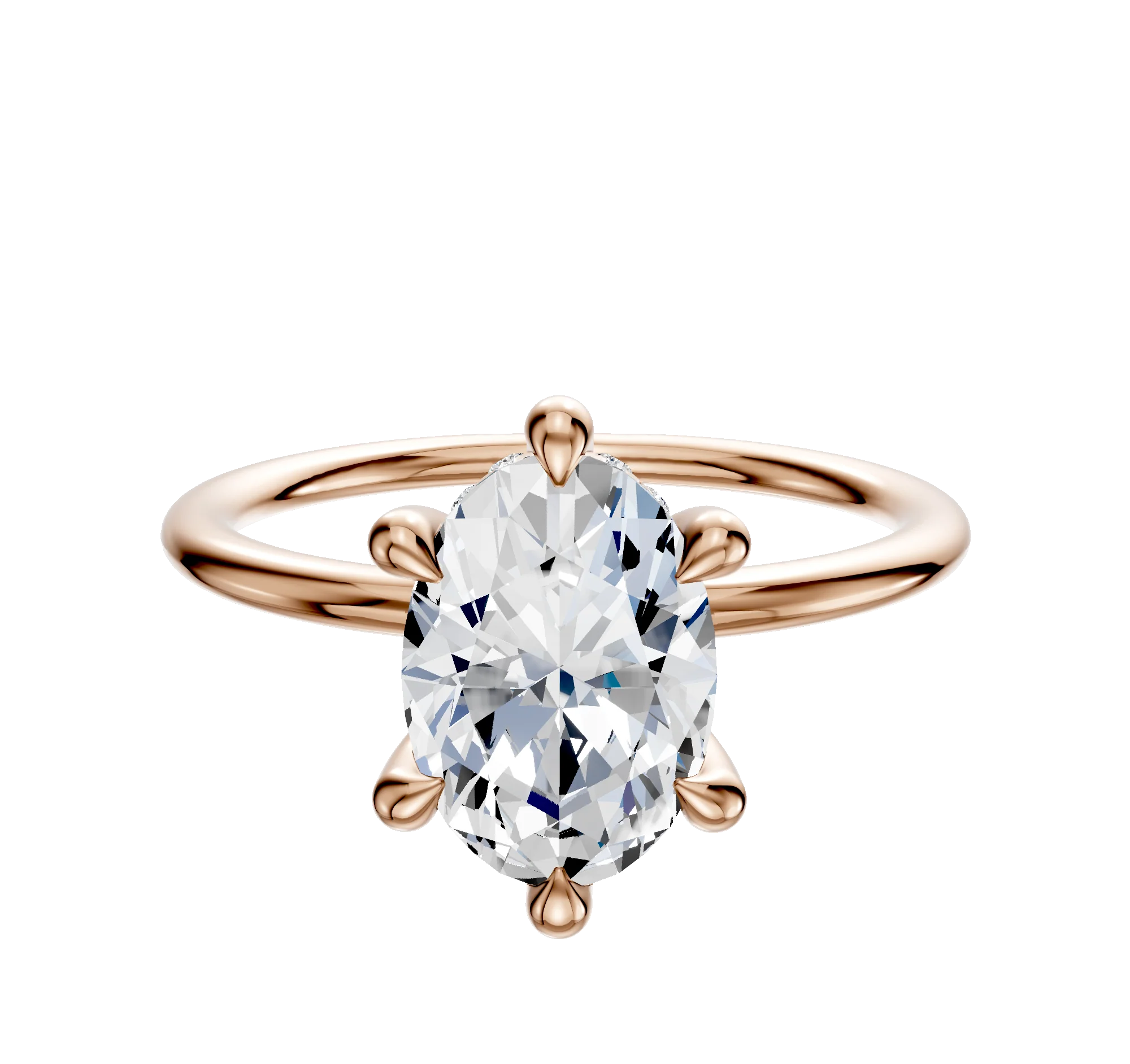 18K Rose Gold 6 Prong Hidden Halo Classic Dome 1.5mm Engagement Ring