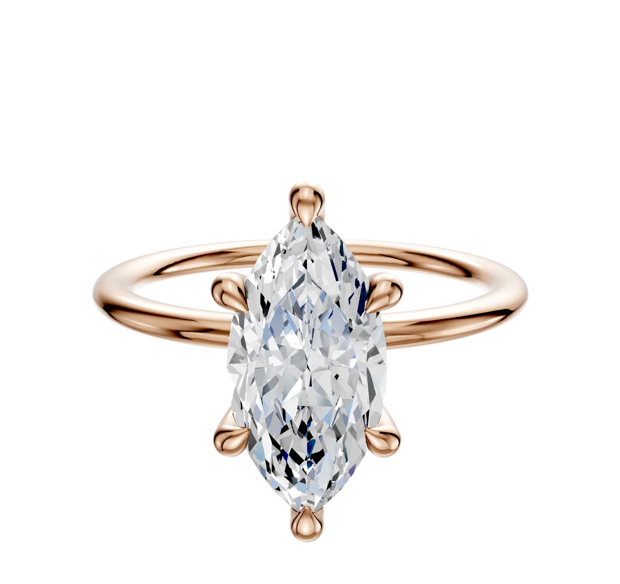 18K Rose Gold 6 Prong Hidden Halo Classic Dome 1.5mm Engagement Ring