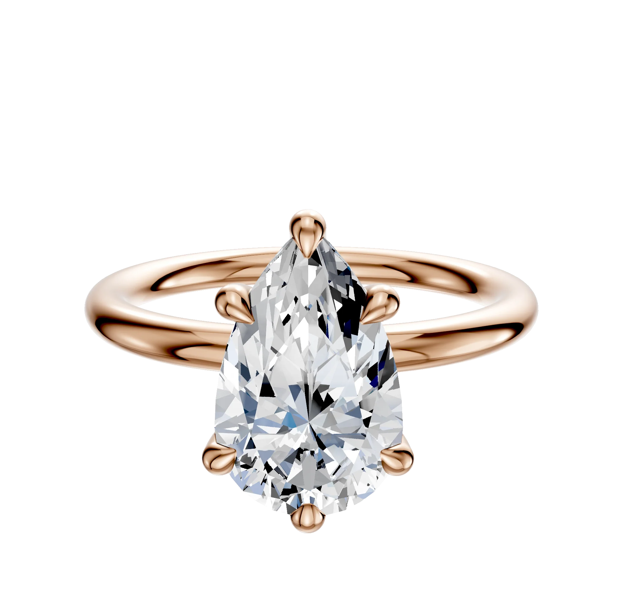 18K Rose Gold 6 Prong Hidden Halo Classic Dome 2.0mm Engagement Ring
