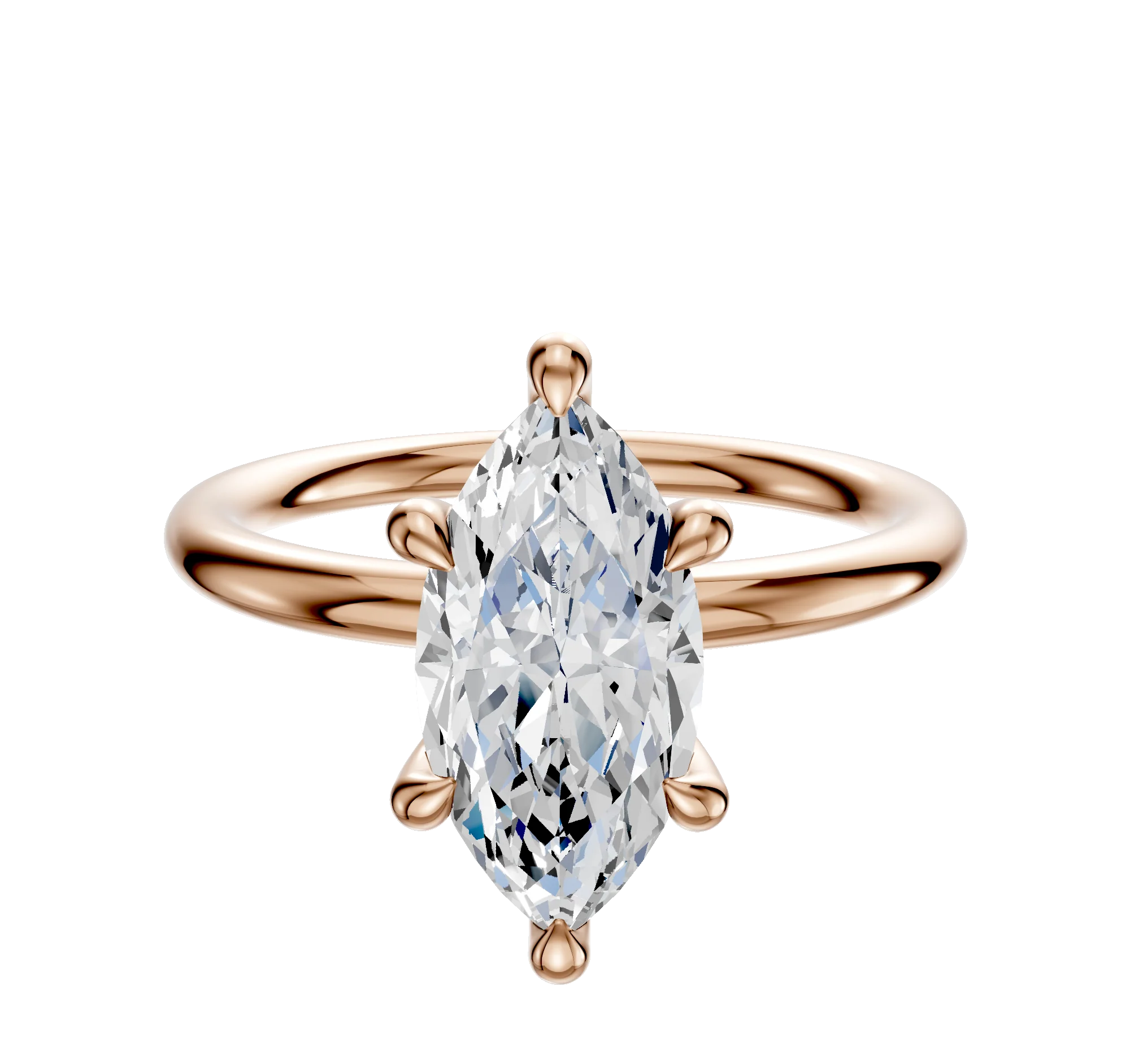 18K Rose Gold 6 Prong Hidden Halo Classic Dome 2.0mm Engagement Ring
