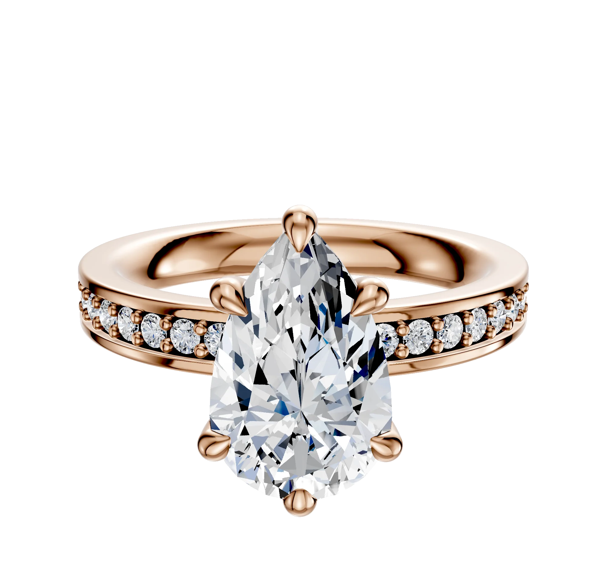 18K Rose Gold 6 Prong Hidden Halo Classic Flat 1-Row-Pave 2.5mm Engagement Ring