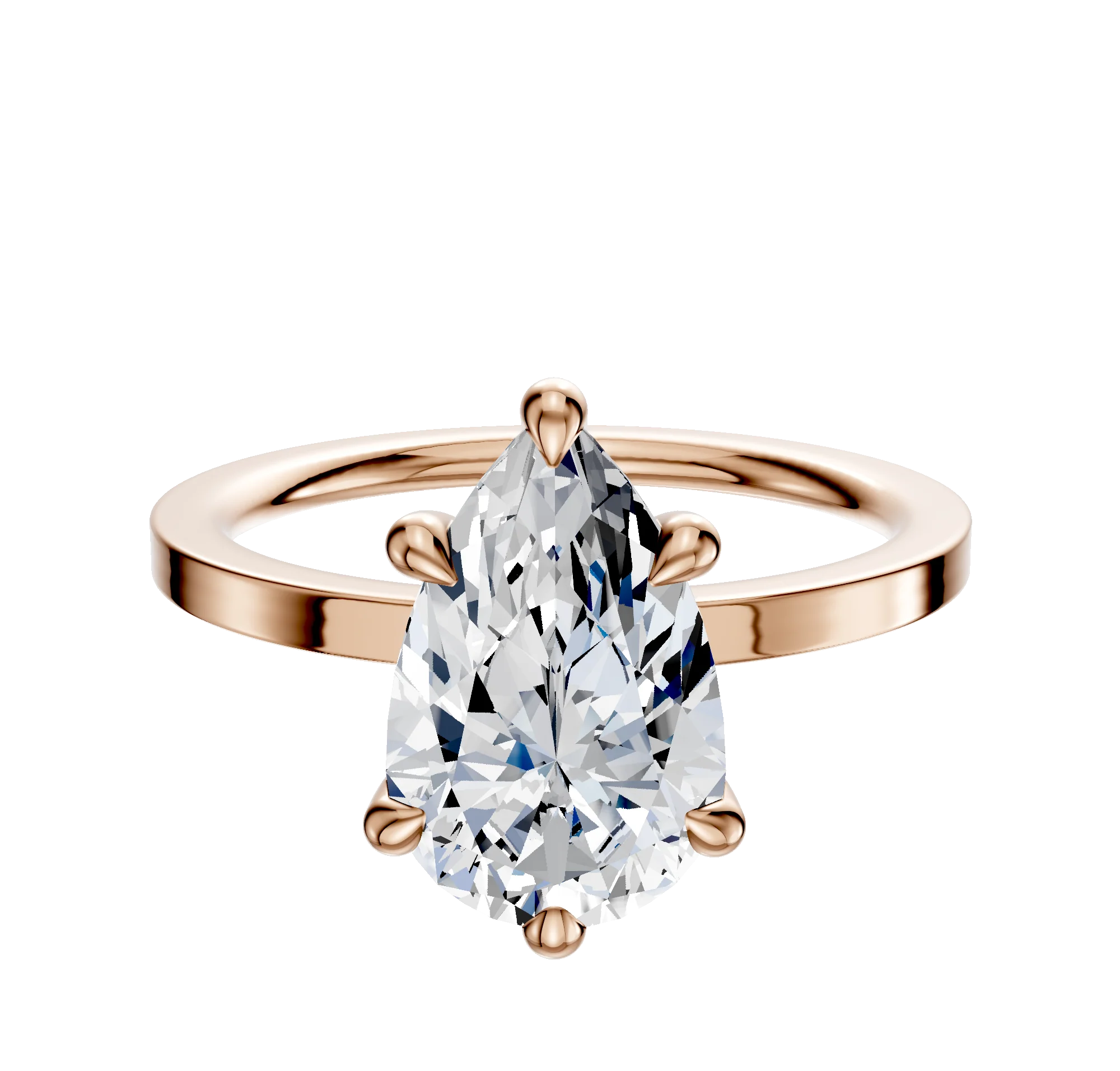 18K Rose Gold 6 Prong Hidden Halo Classic Flat 1.5mm Engagement Ring