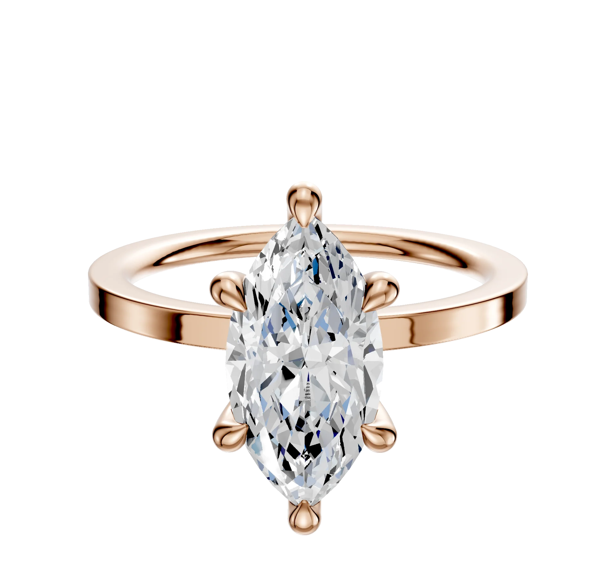18K Rose Gold 6 Prong Hidden Halo Classic Flat 1.5mm Engagement Ring