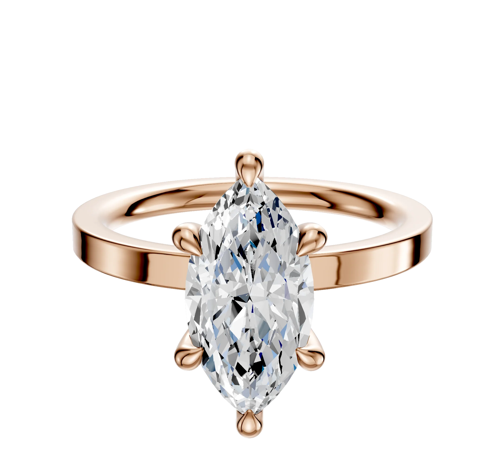 18K Rose Gold 6 Prong Hidden Halo Classic Flat 2.0mm Engagement Ring