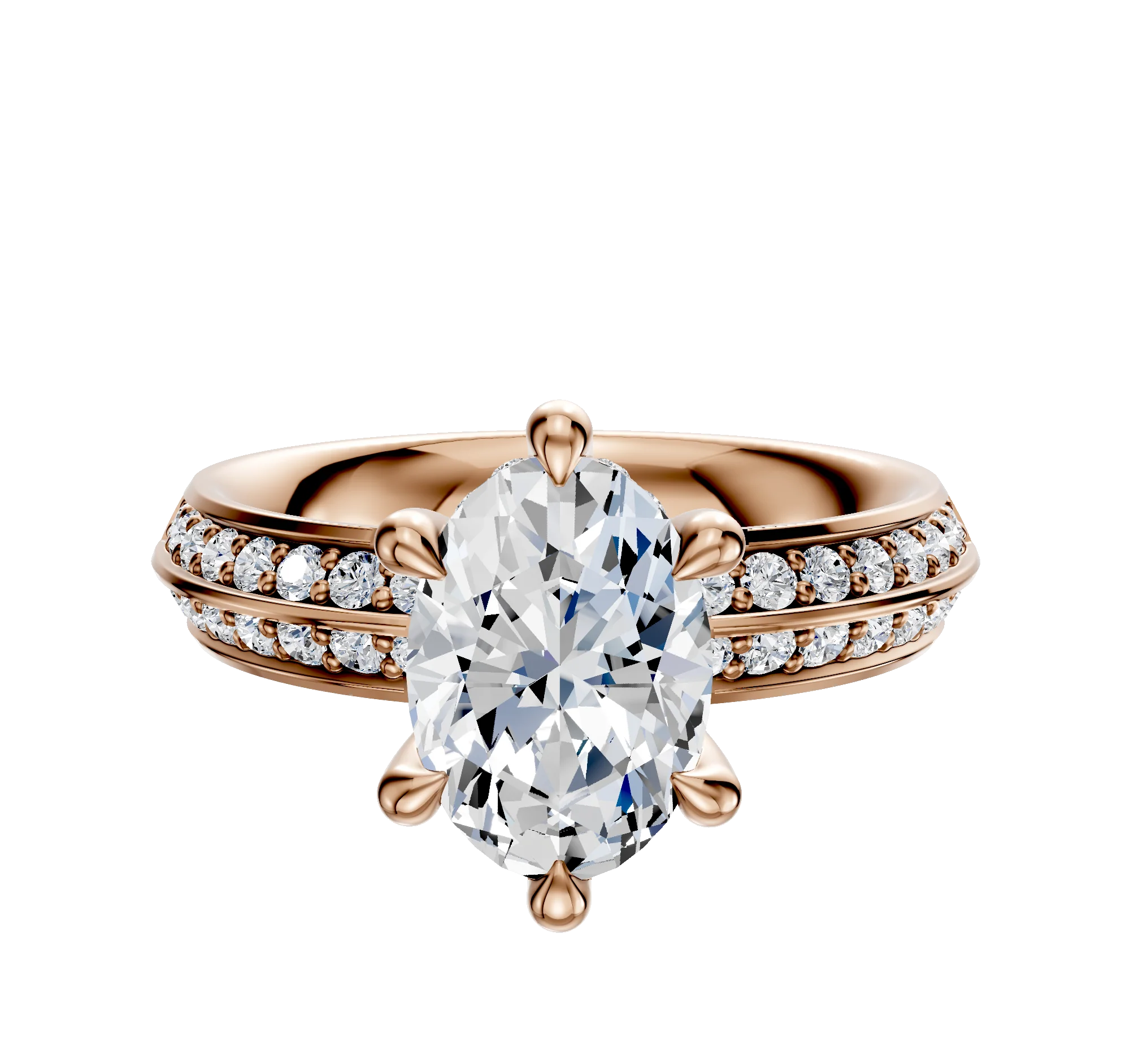 18K Rose Gold 6 Prong Hidden Halo Classic Knife Edge 1-Row-Pave 2.5mm Engagement Ring
