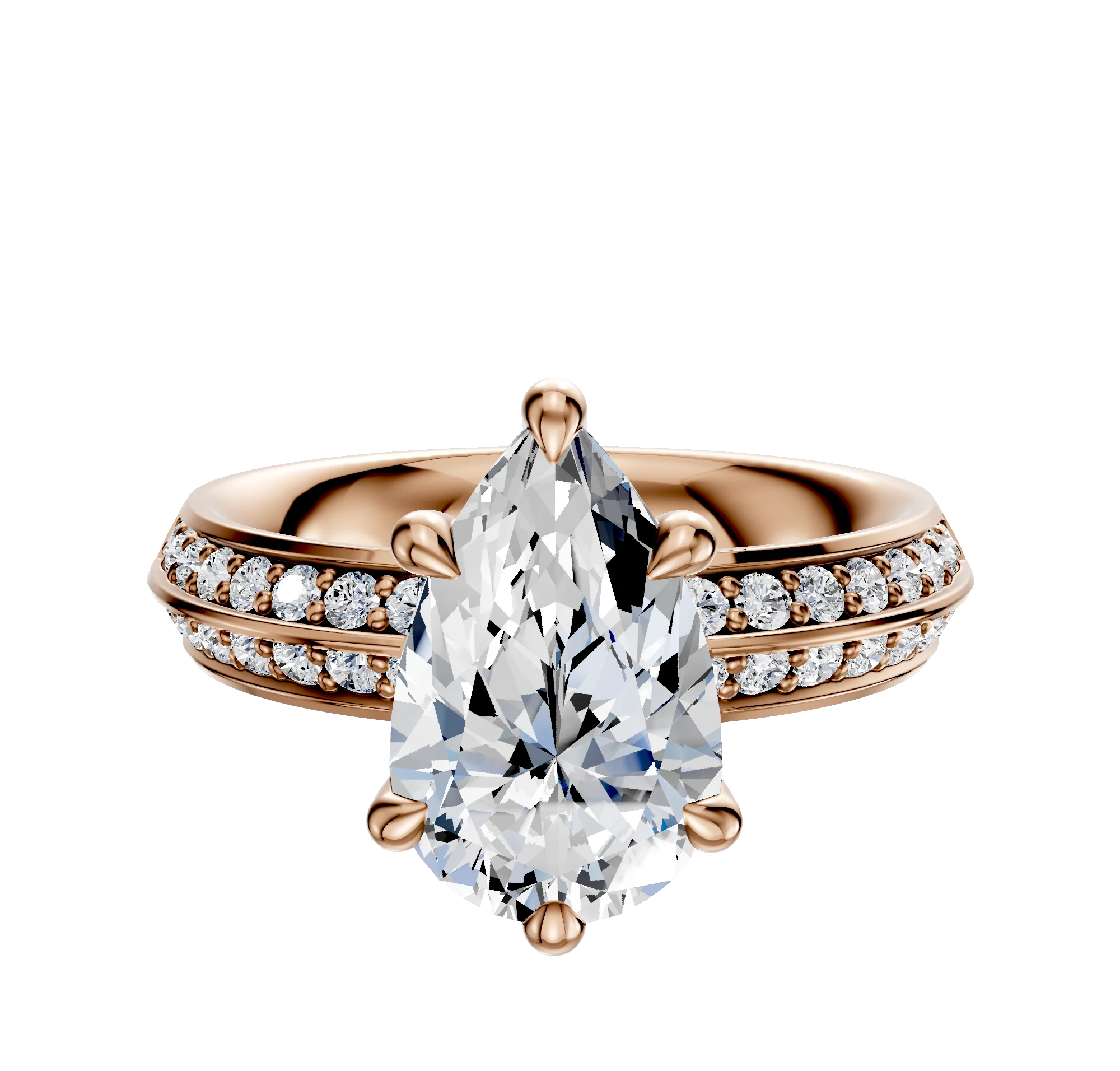 18K Rose Gold 6 Prong Hidden Halo Classic Knife Edge 1-Row-Pave 2.5mm Engagement Ring