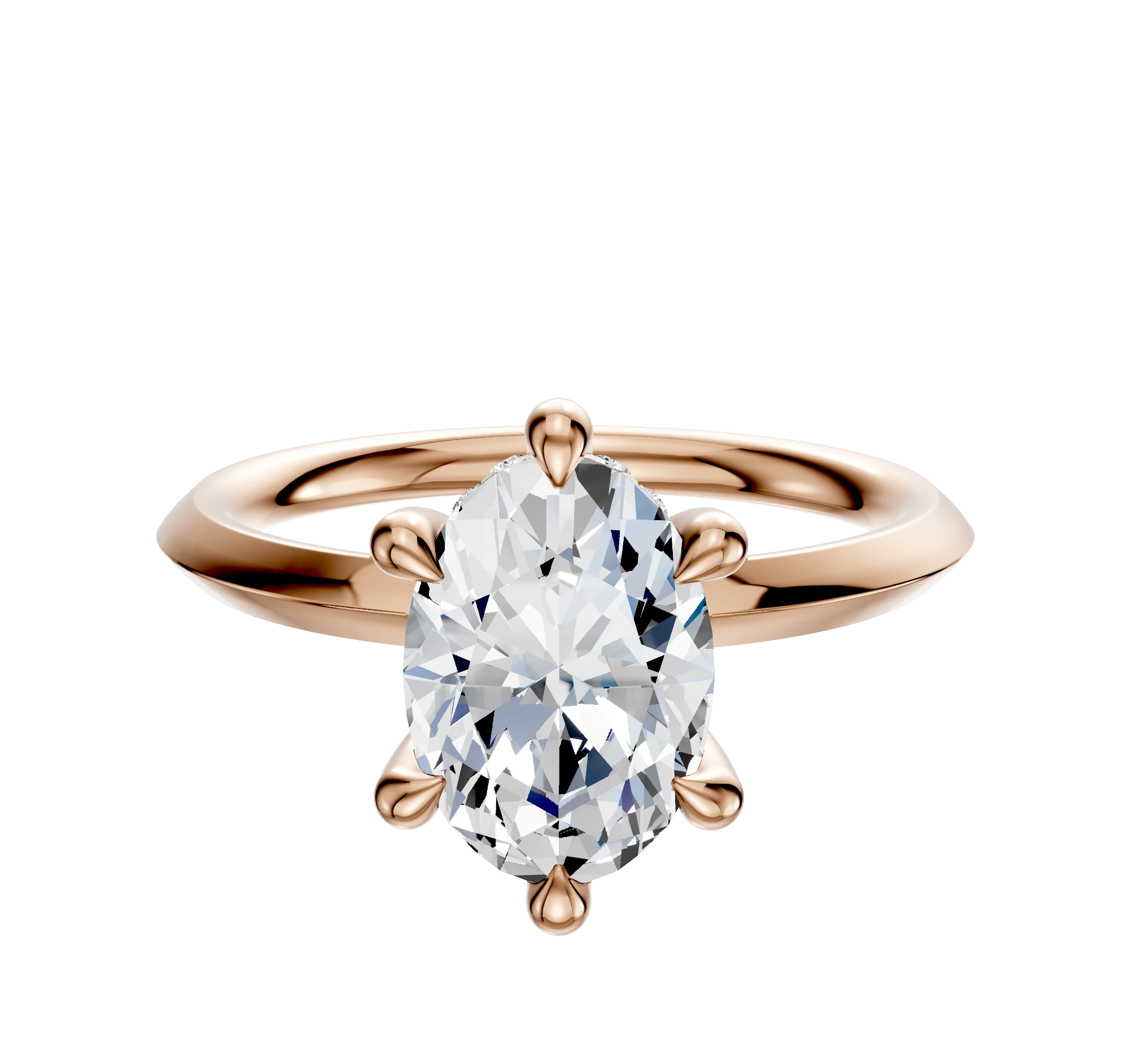 18K Rose Gold 6 Prong Hidden Halo Classic Knife Edge 2.0mm Engagement Ring