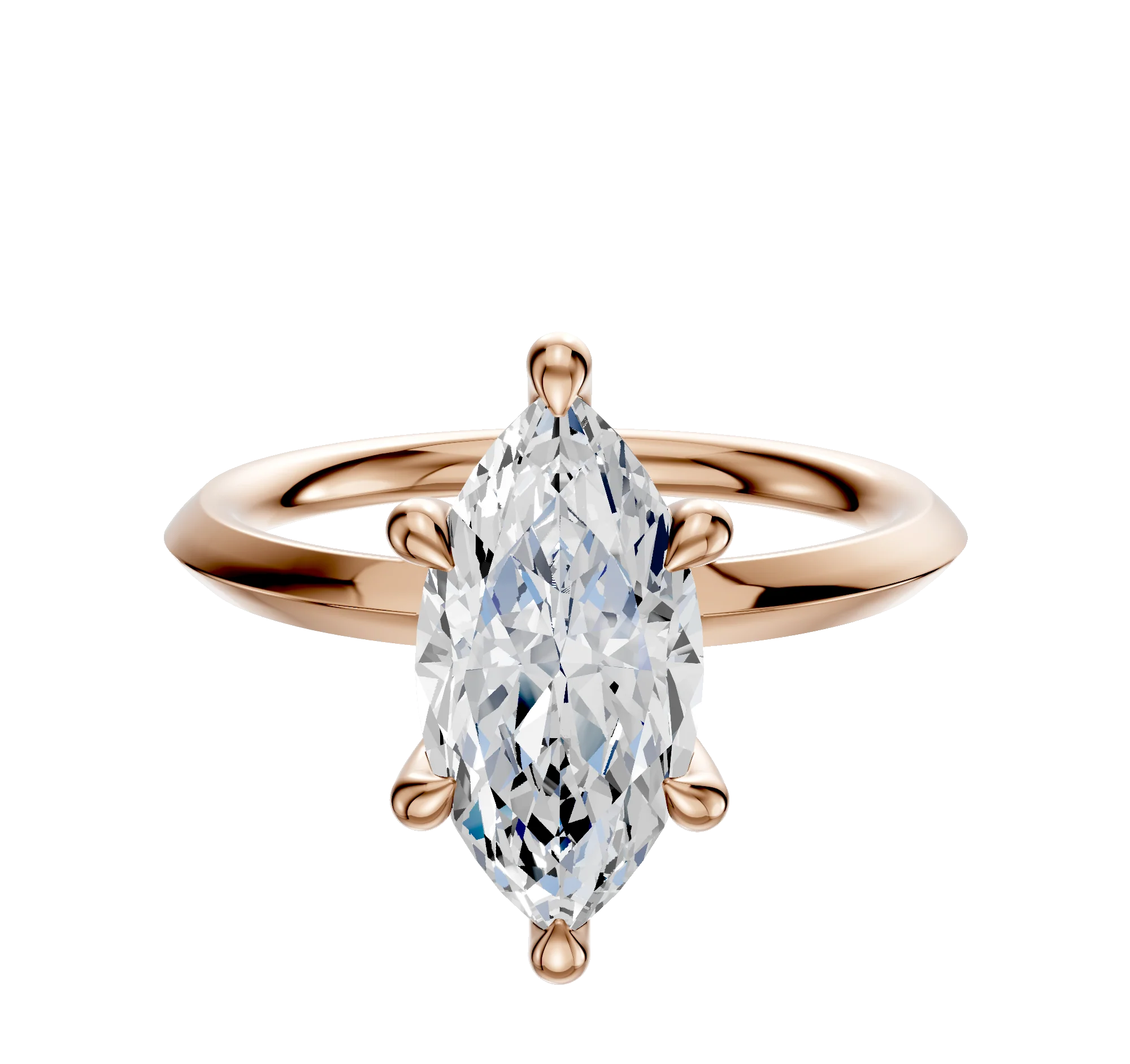 18K Rose Gold 6 Prong Hidden Halo Classic Knife Edge 2.0mm Engagement Ring