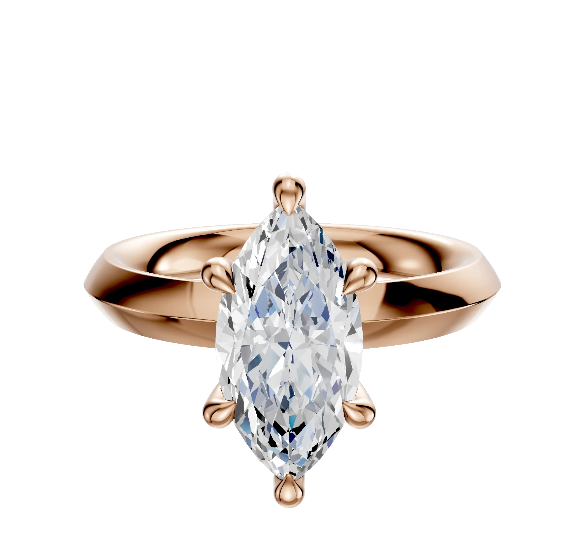 18K Rose Gold 6 Prong Hidden Halo Classic Knife Edge 3.0mm Engagement Ring