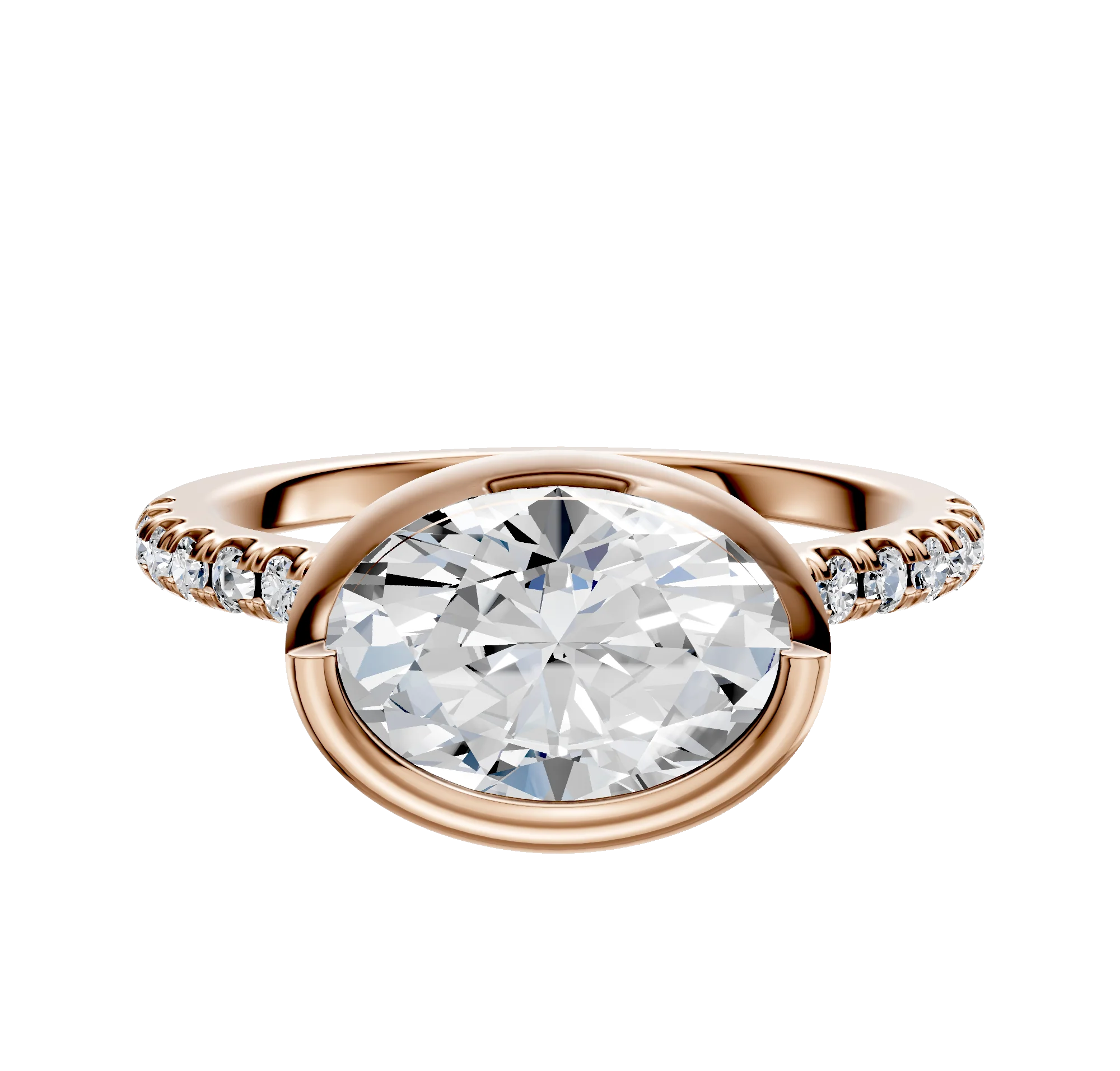 18K Rose Gold Bezel Full Bezel East/West Cathedral Dome 1-Row-Pave 2.5mm Engagement Ring
