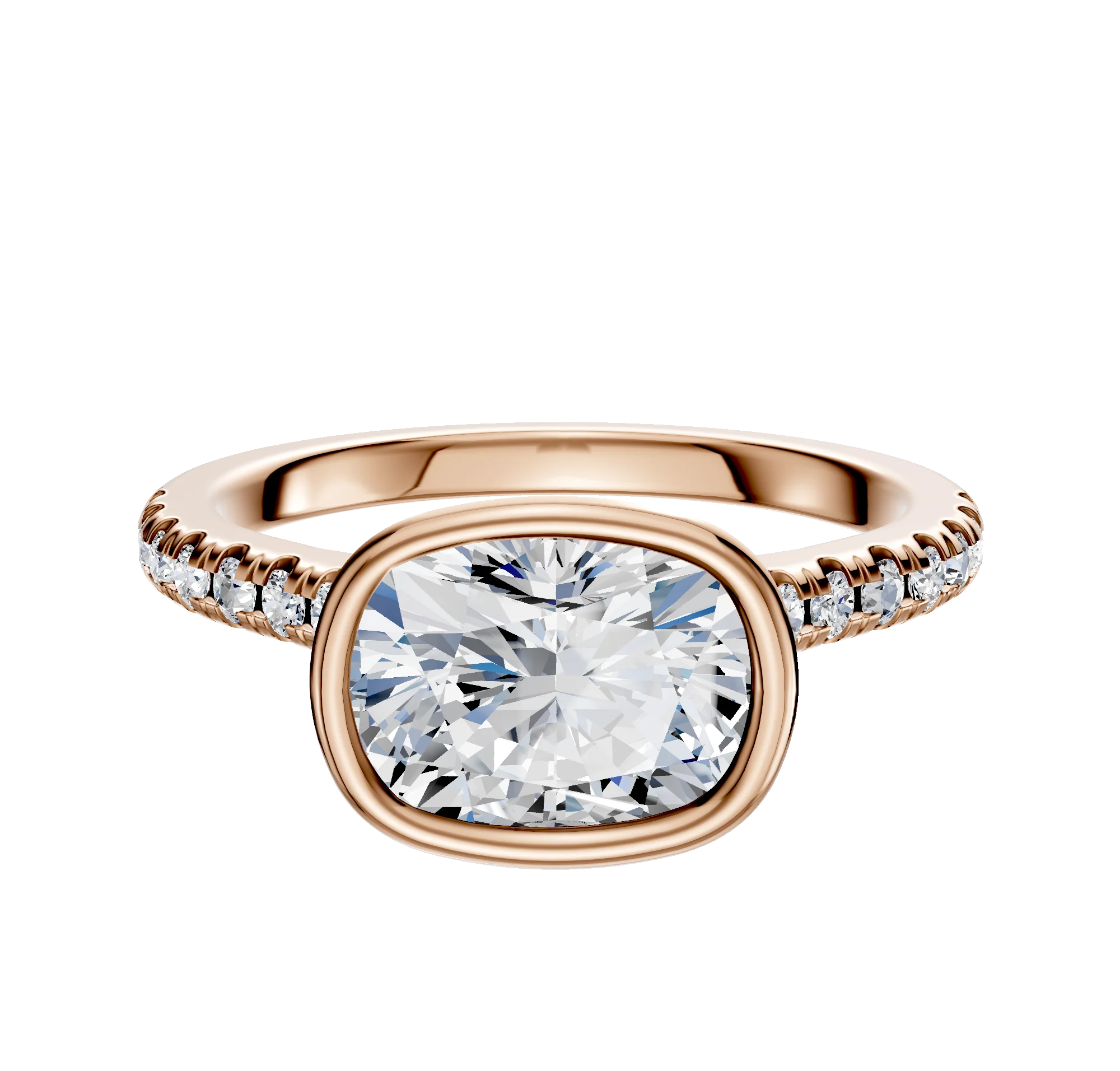 18K Rose Gold Bezel Full Bezel East/West Cathedral Dome 1-Row-Pave 2.5mm Engagement Ring