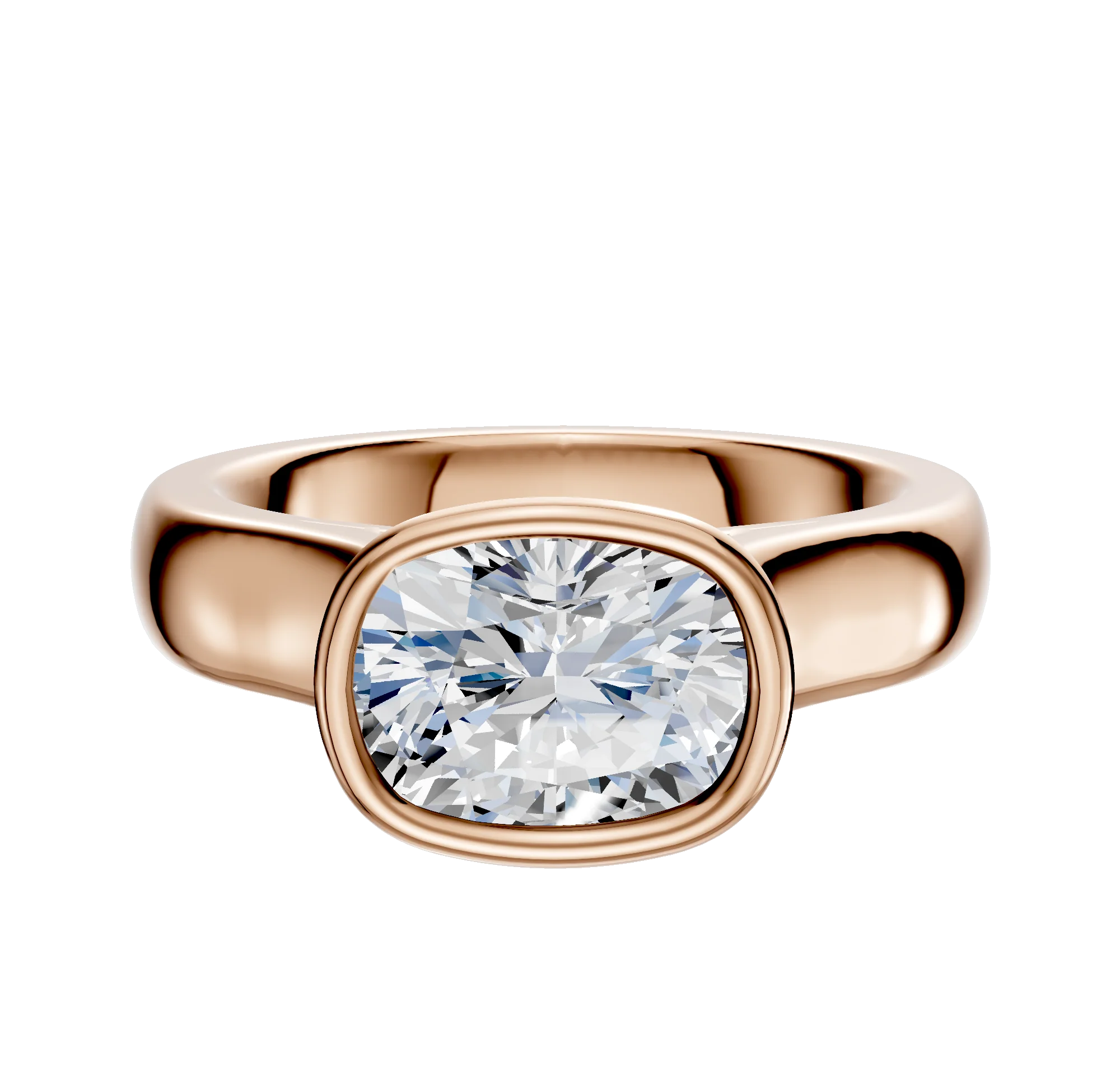 18K Rose Gold Bezel Full Bezel East/West Cathedral Dome 4.0mm Engagement Ring
