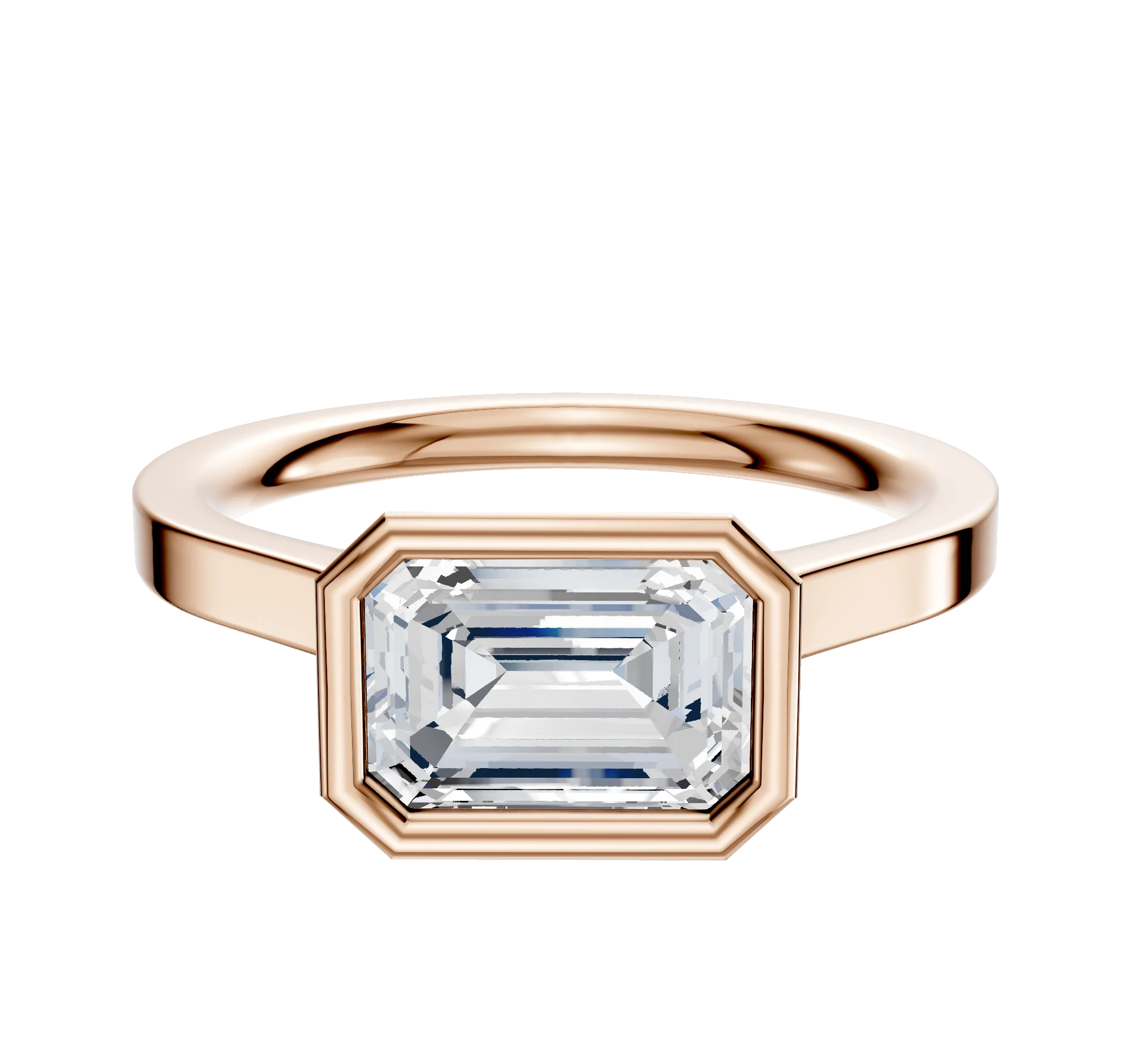 18K Rose Gold Bezel Full Bezel East/West Cathedral Flat 2.0mm Engagement Ring