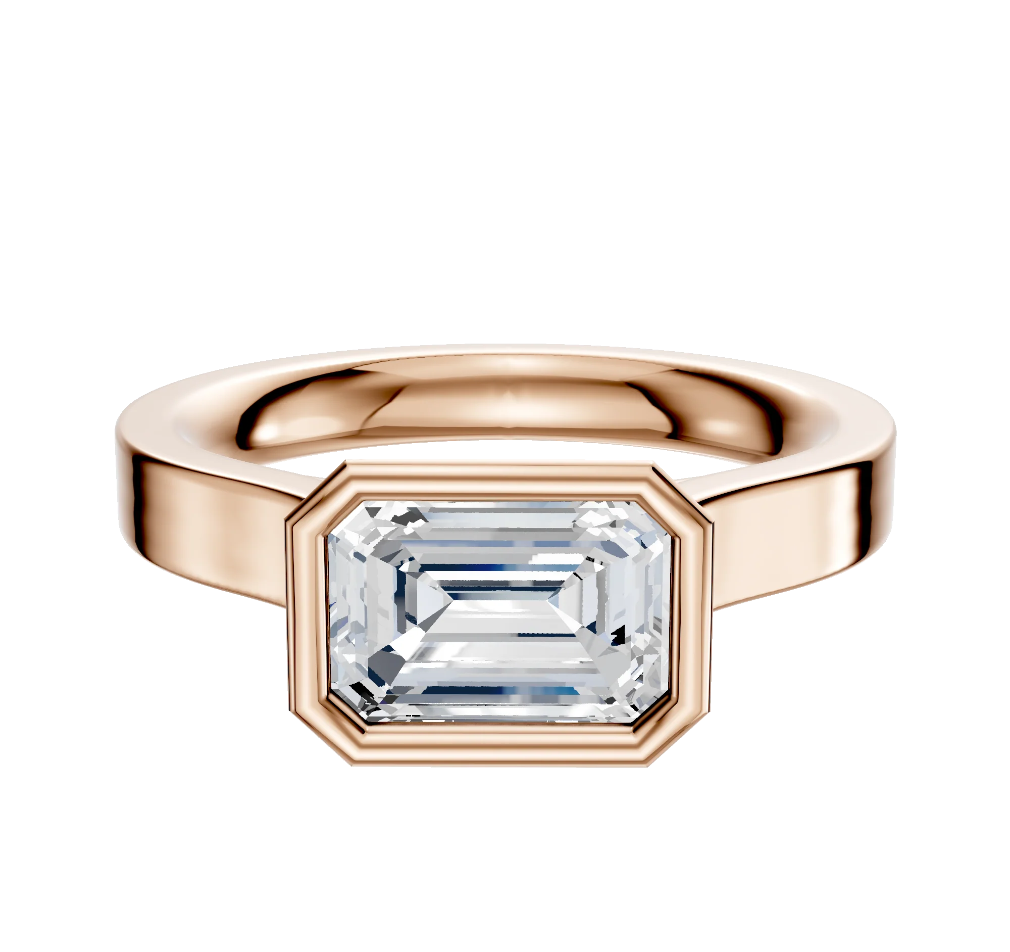 18K Rose Gold Bezel Full Bezel East/West Cathedral Flat 3.0mm Engagement Ring