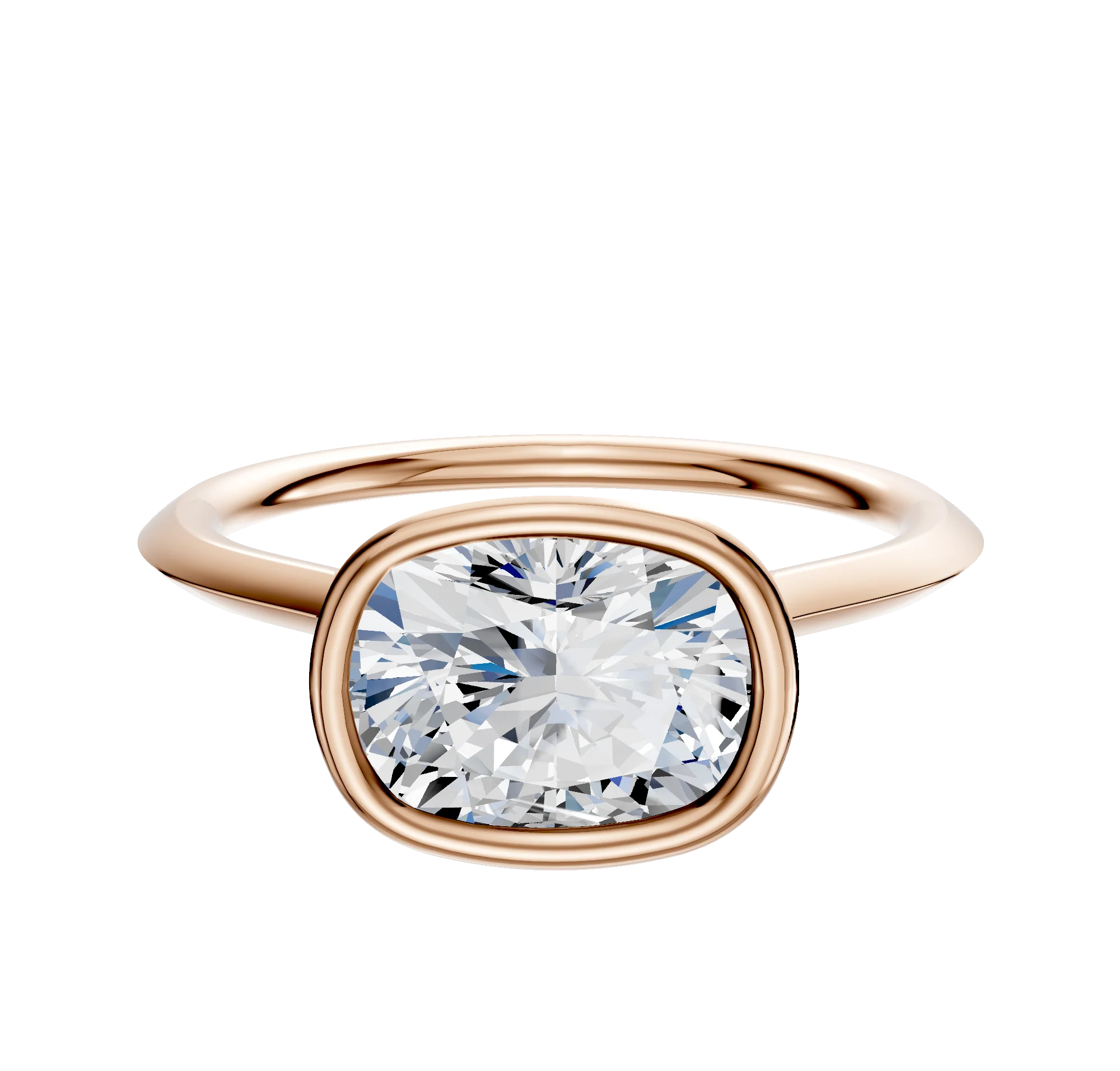 18K Rose Gold Bezel Full Bezel East/West Cathedral Knife Edge 1.5mm Engagement Ring