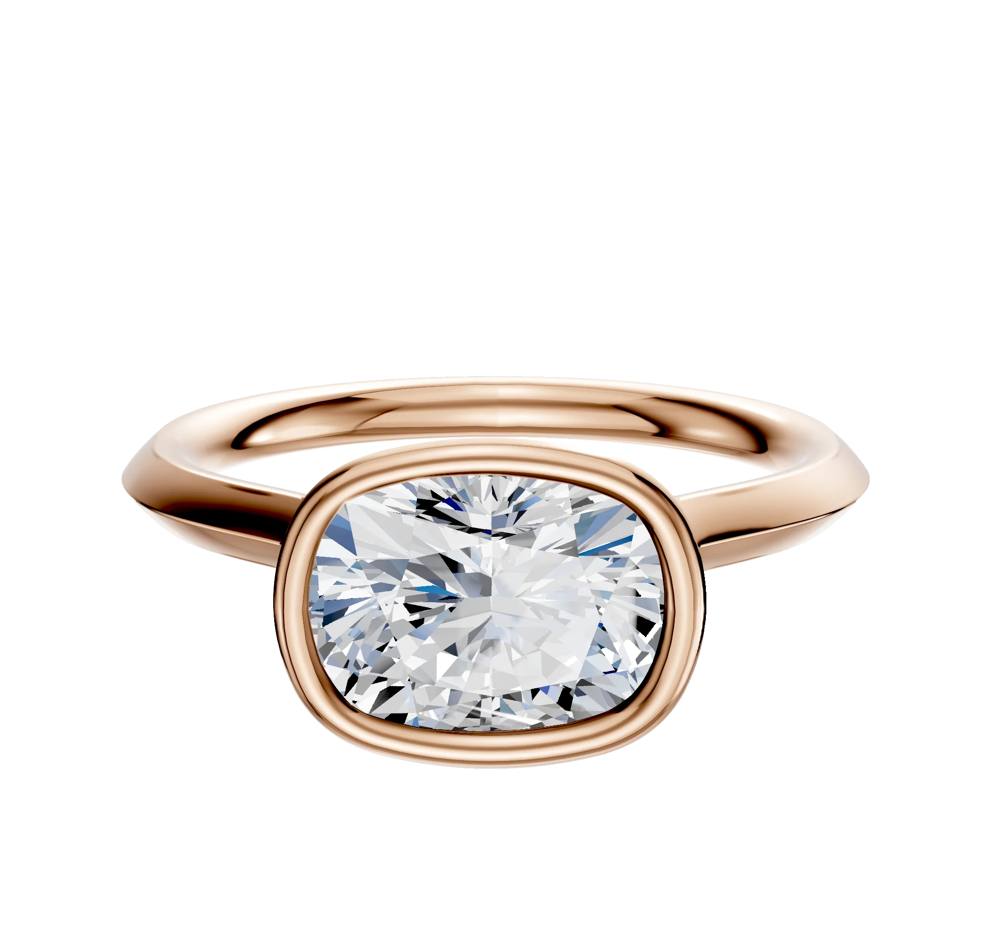 18K Rose Gold Bezel Full Bezel East/West Cathedral Knife Edge 2.0mm Engagement Ring