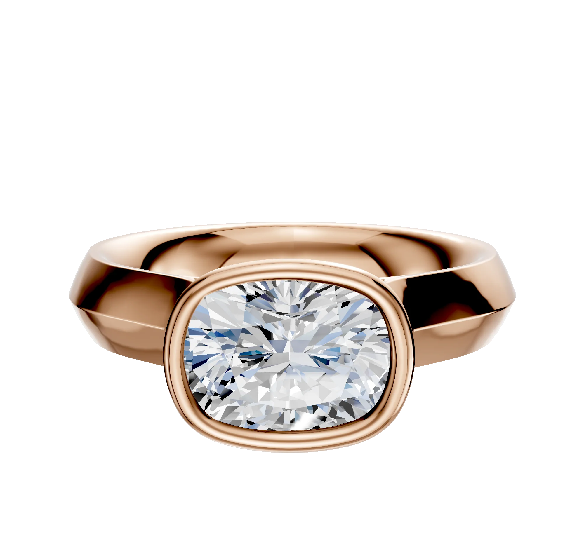 18K Rose Gold Bezel Full Bezel East/West Cathedral Knife Edge 4.0mm Engagement Ring