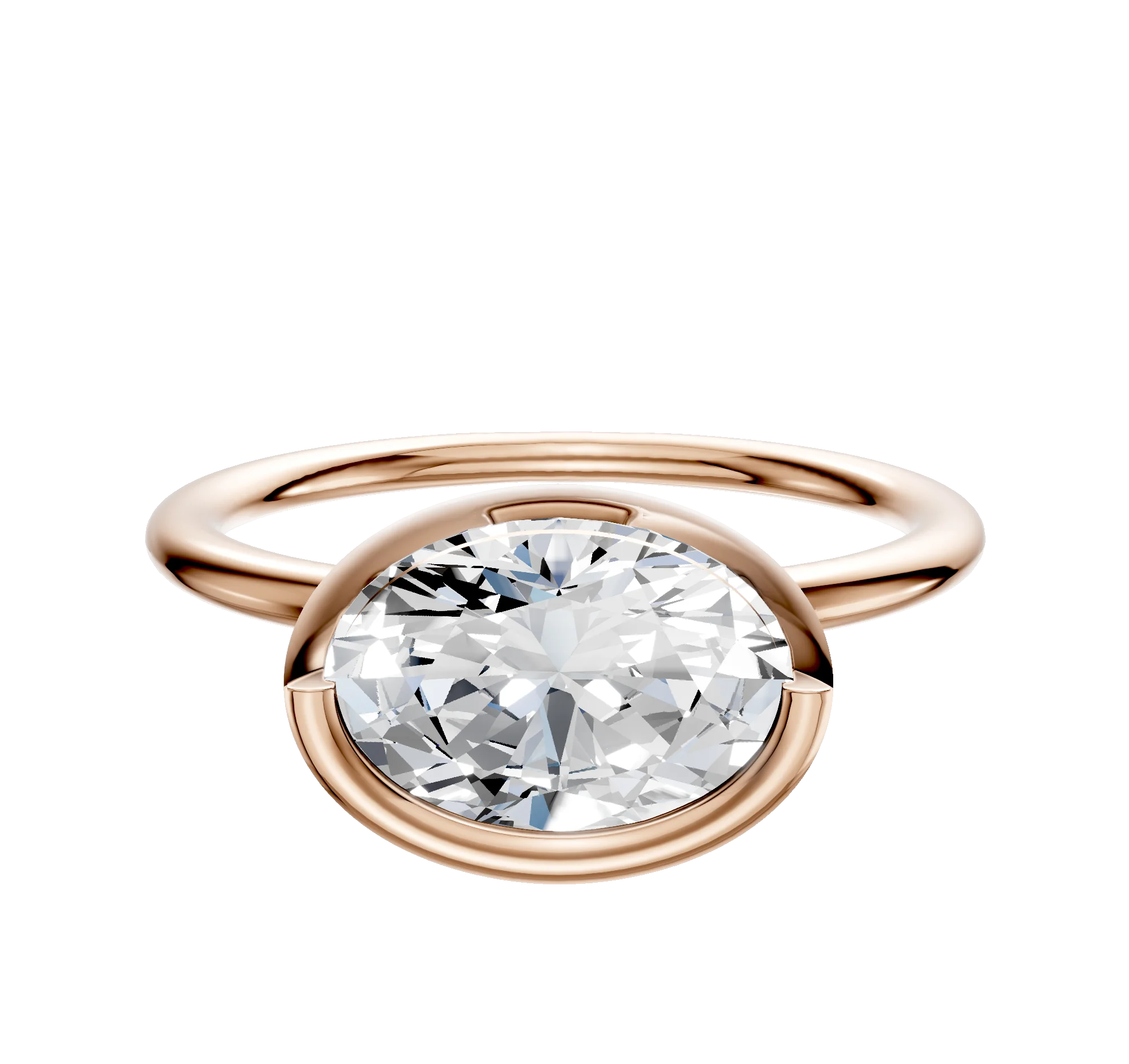 18K Rose Gold Bezel Full Bezel East/West Classic Dome 1.5mm Engagement Ring