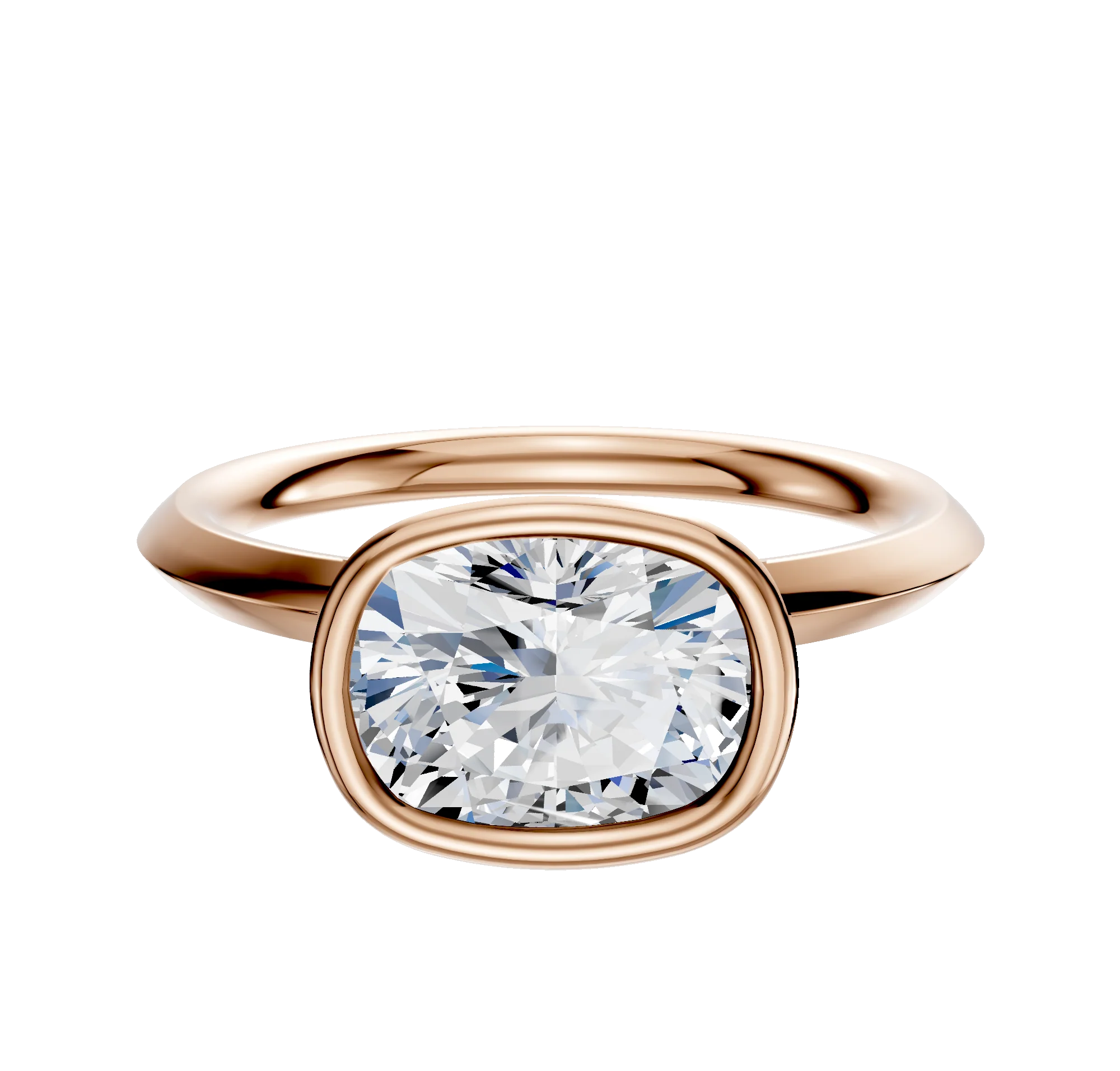 18K Rose Gold Bezel Full Bezel East/West Classic Knife Edge 2.0mm Engagement Ring