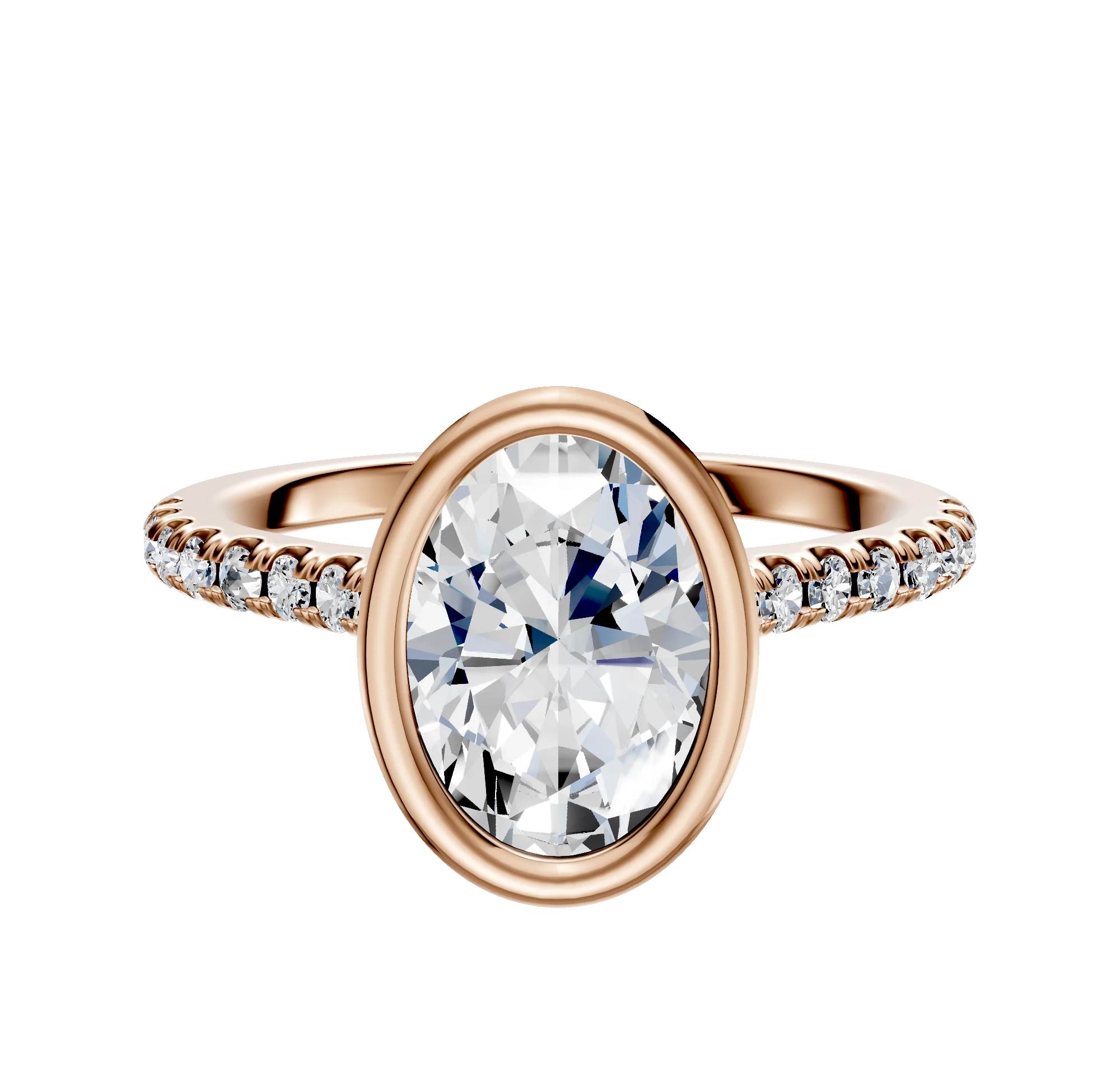 18K Rose Gold Bezel Full Bezel North/South Cathedral Dome 1-Row-Pave 2.5mm Engagement Ring