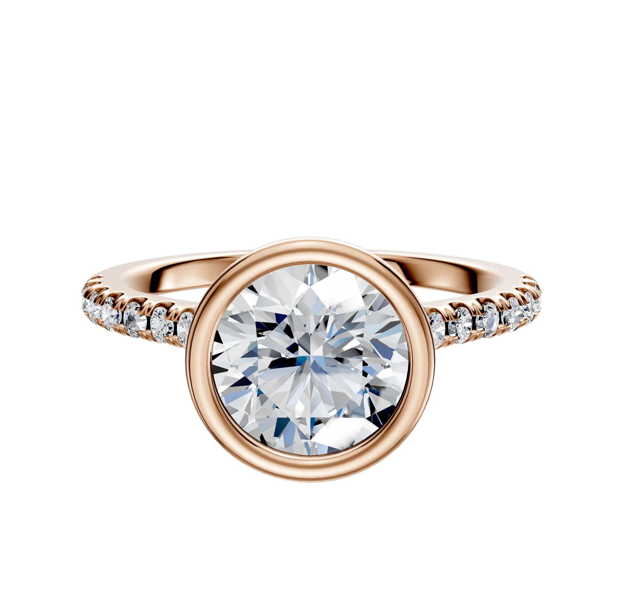 18K Rose Gold Bezel Full Bezel North/South Cathedral Dome 1-Row-Pave 2.5mm Engagement Ring