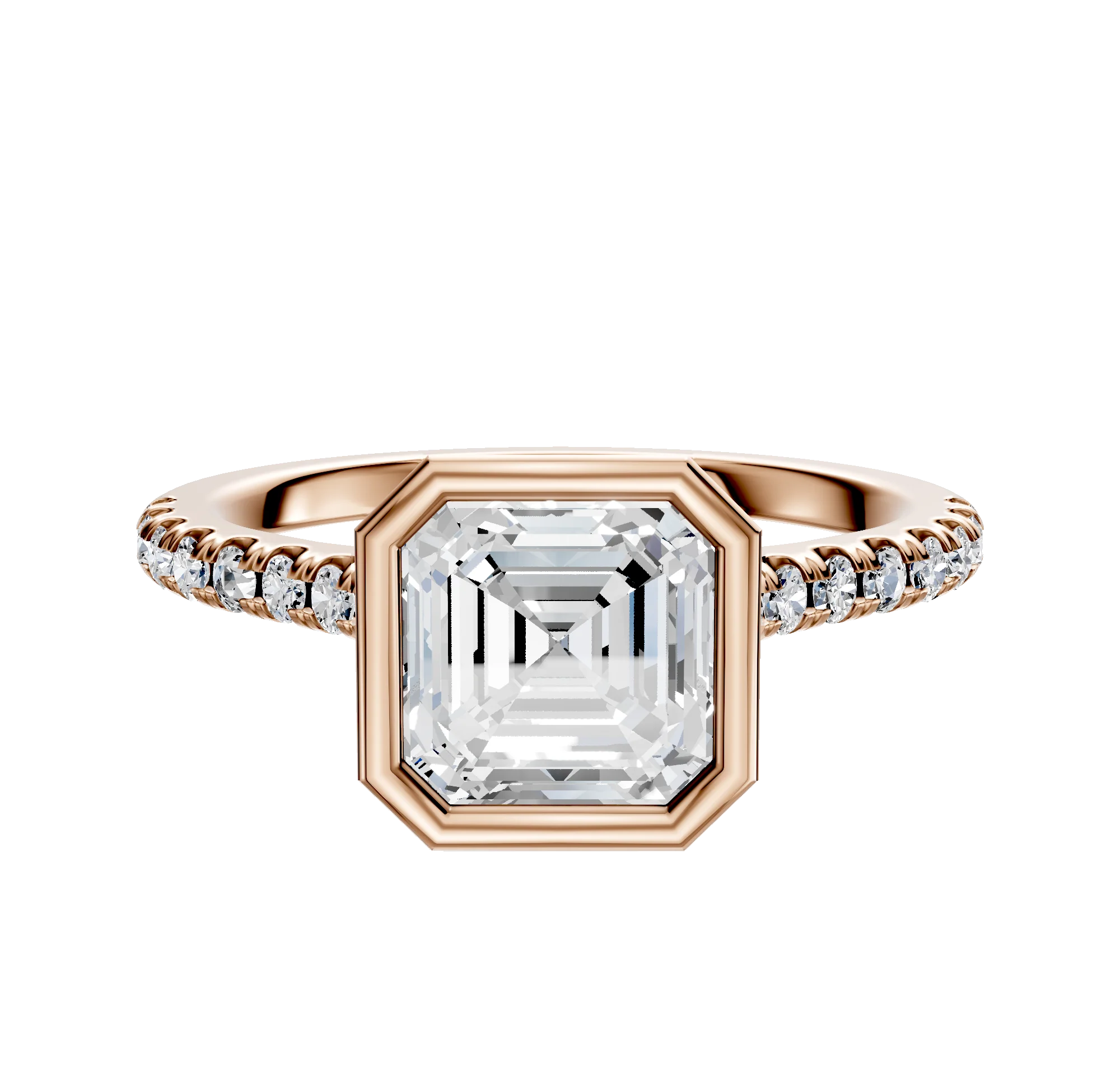 18K Rose Gold Bezel Full Bezel North/South Cathedral Dome 1-Row-Pave 2.5mm Engagement Ring