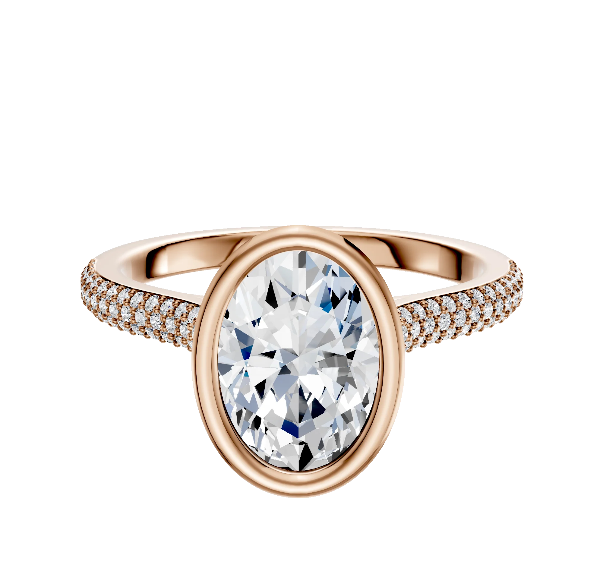 18K Rose Gold Bezel Full Bezel North/South Cathedral Dome 3-Row-Pave 2.0mm Engagement Ring