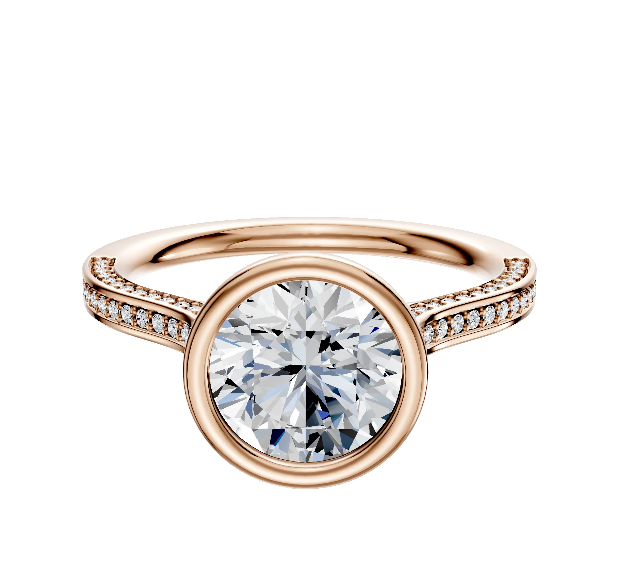 18K Rose Gold Bezel Full Bezel North/South Cathedral Flat 3-Row-Pave 2.0mm Engagement Ring