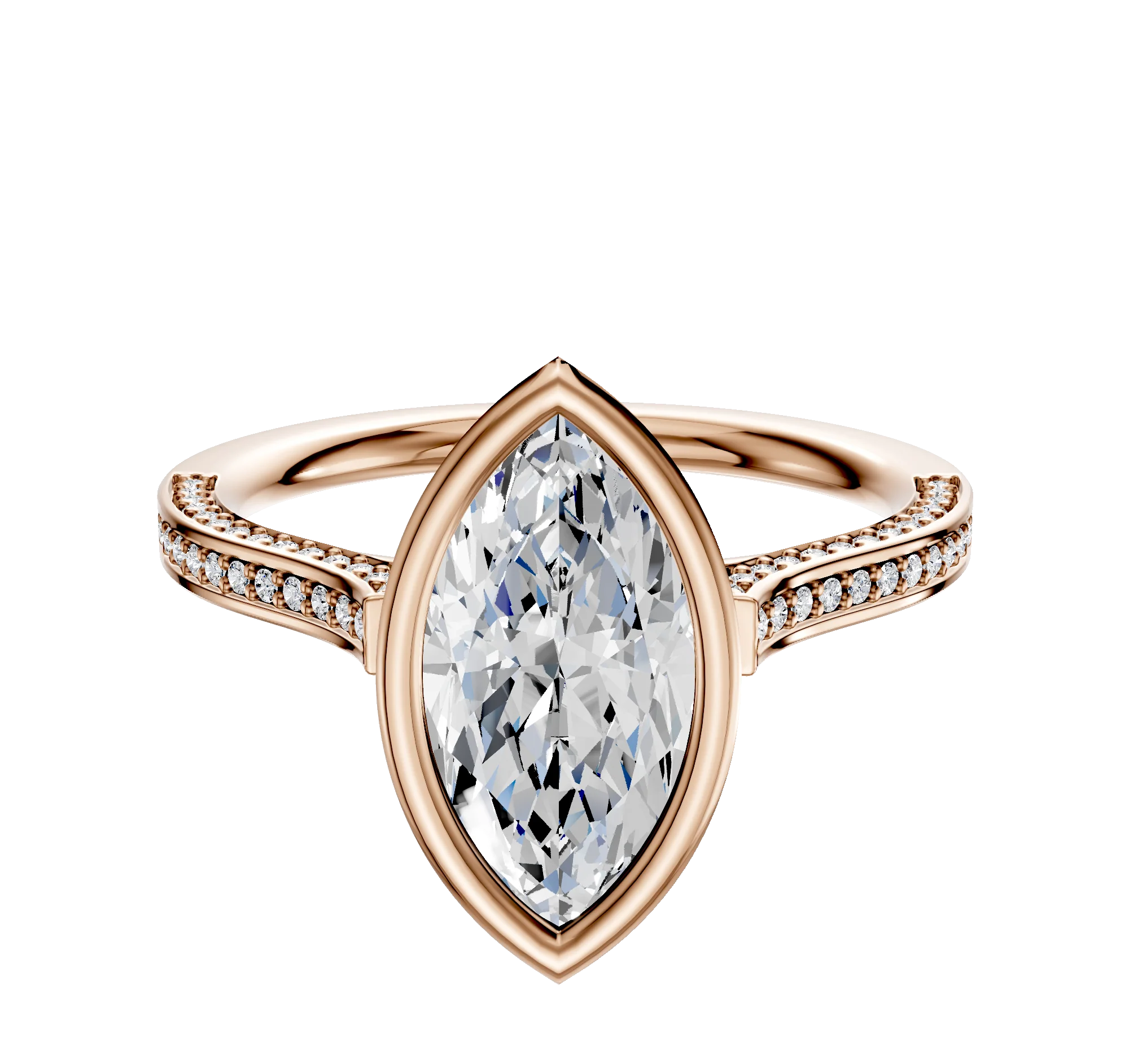 18K Rose Gold Bezel Full Bezel North/South Cathedral Flat 3-Row-Pave 2.0mm Engagement Ring