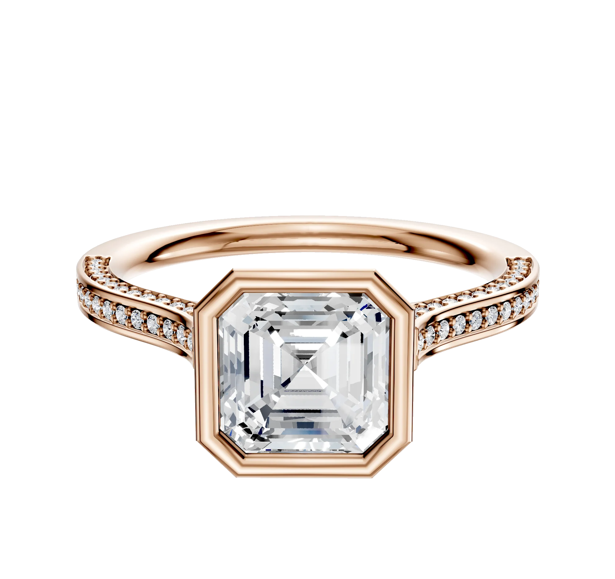 18K Rose Gold Bezel Full Bezel North/South Cathedral Flat 3-Row-Pave 2.0mm Engagement Ring