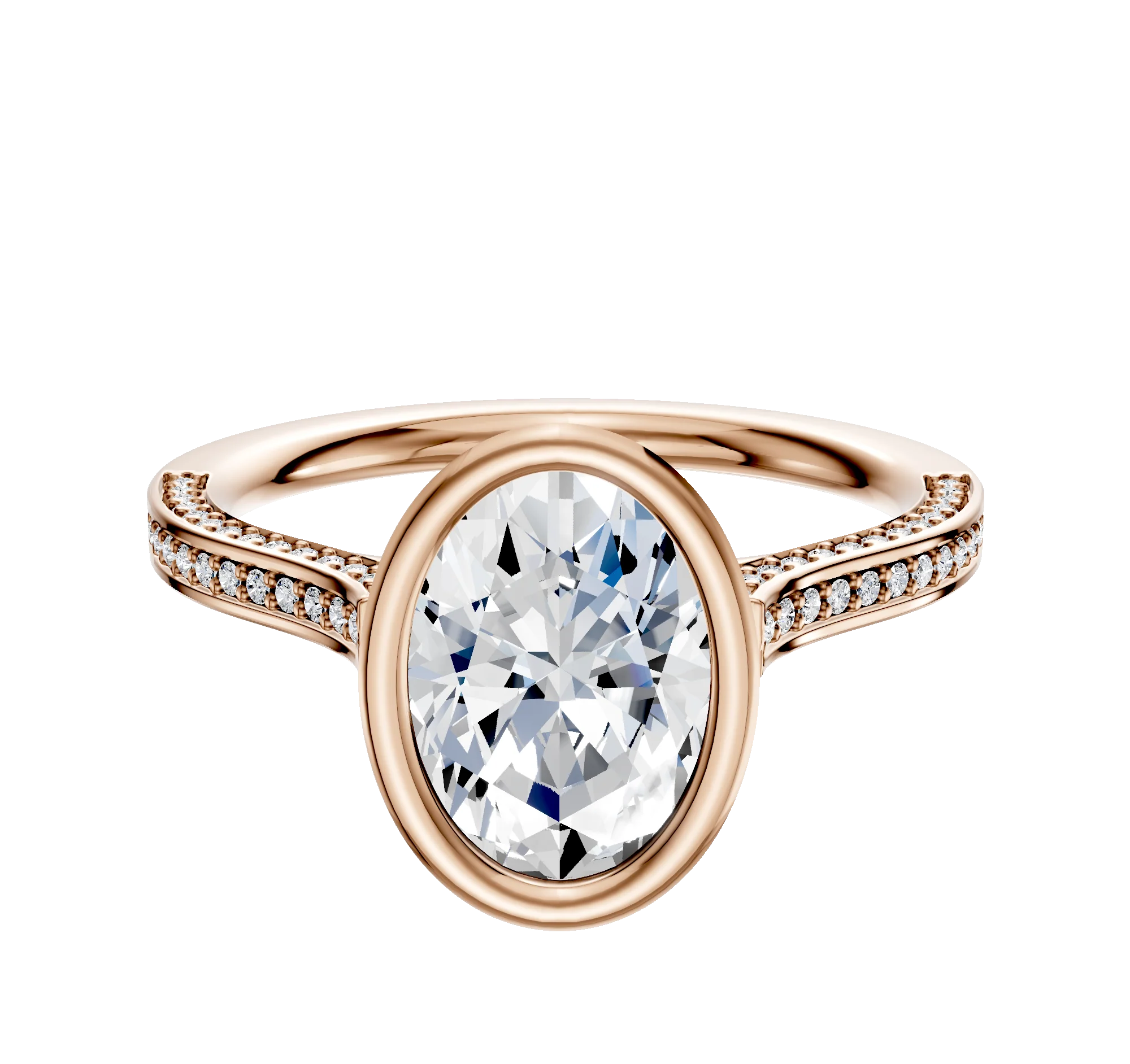 18K Rose Gold Bezel Full Bezel North/South Cathedral Flat 3-Row-Pave 2.0mm Engagement Ring